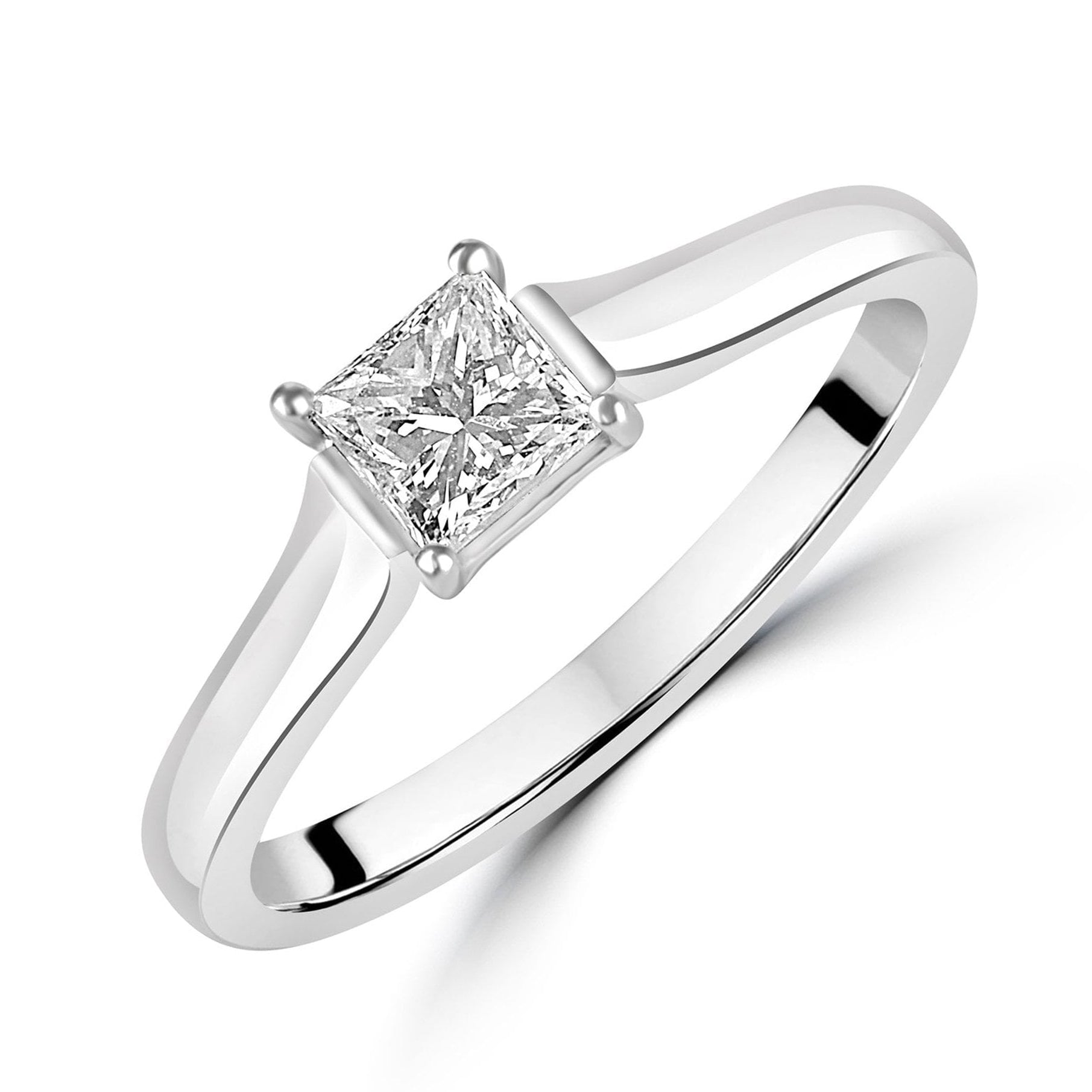 18ct White Gold Pre-owned 0.56ct Princess Cut Diamond Solitaire Pre-Owned Ring