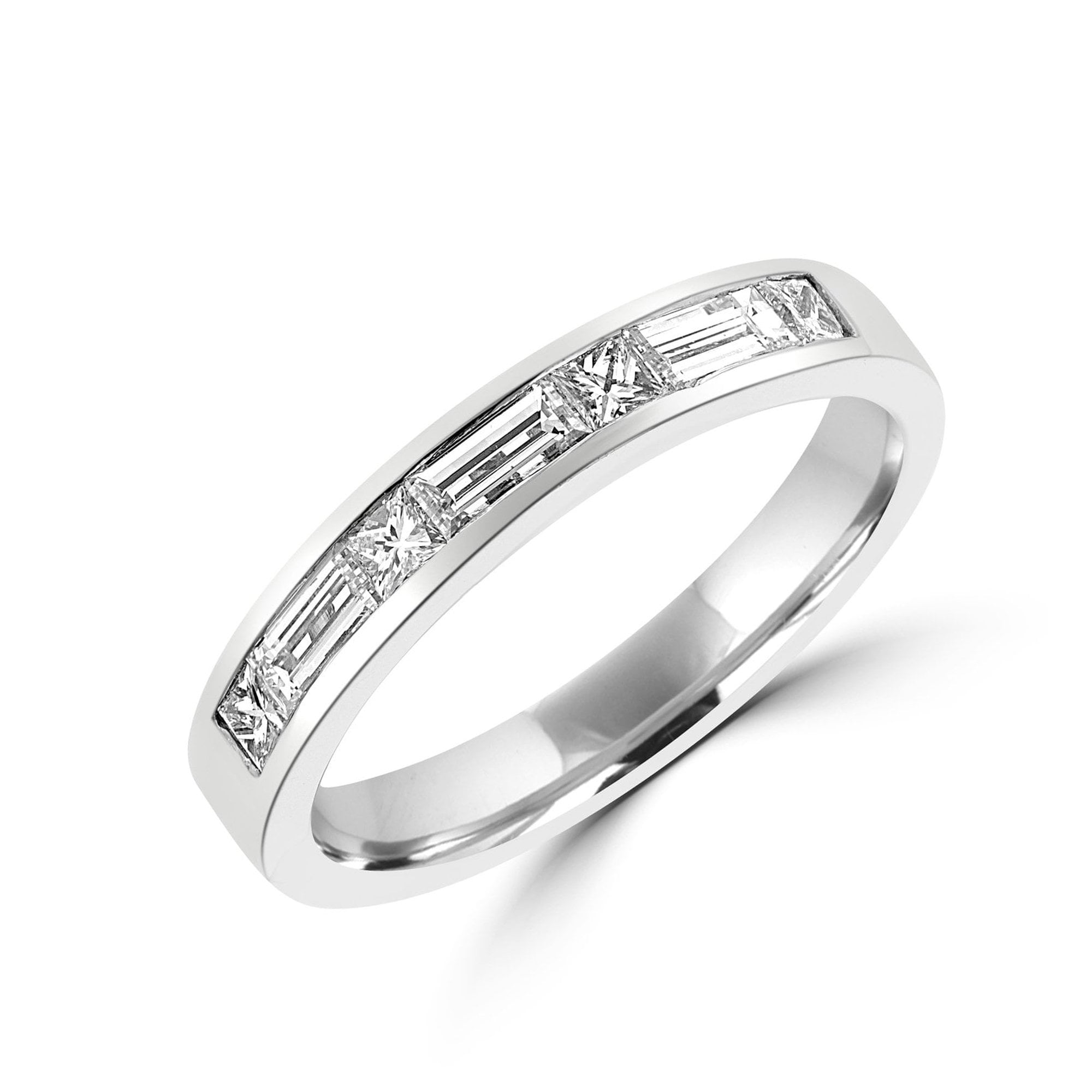 Platinum Band Ring With Princess and Baguette Diamonds