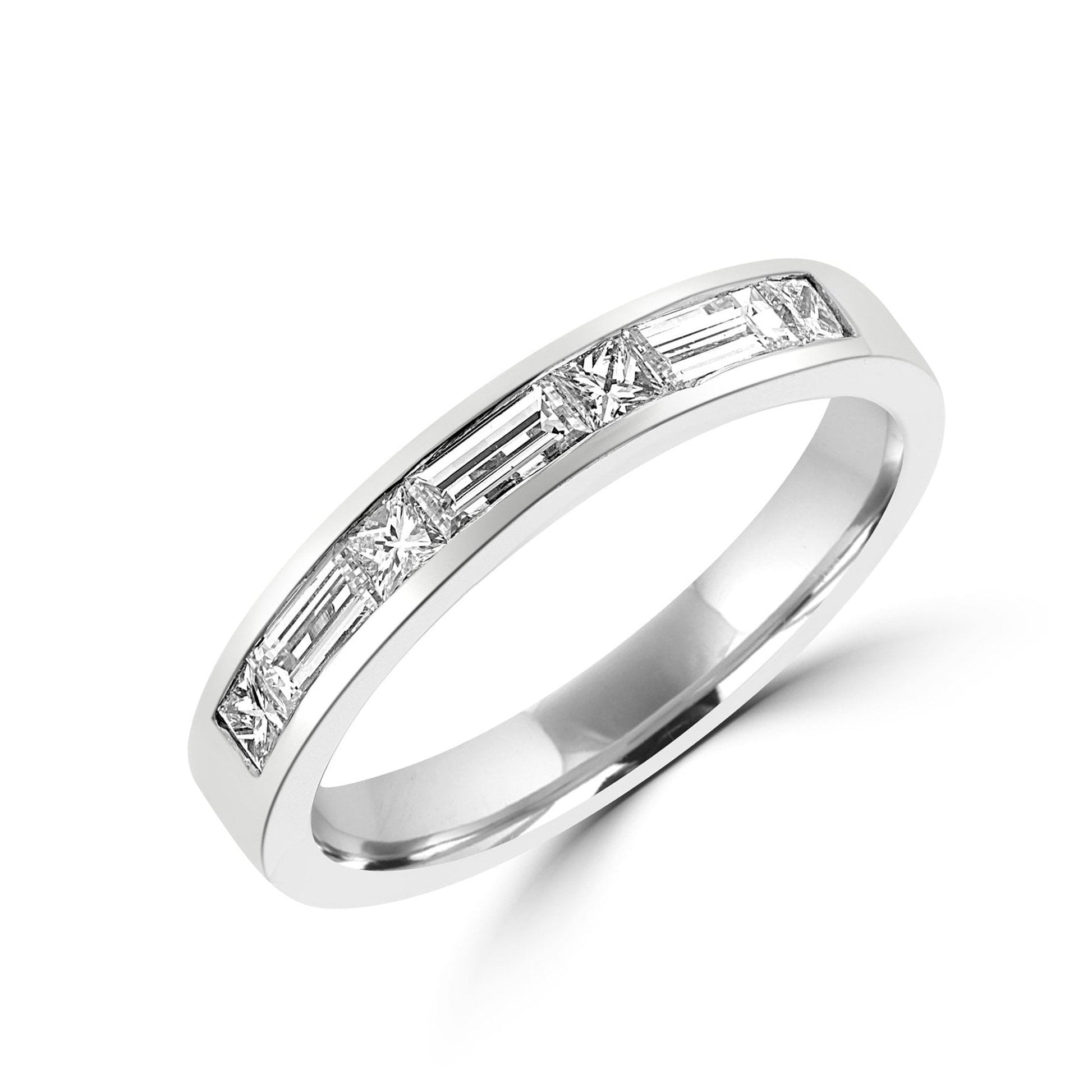 Platinum Band Ring With Princess and Baguette Diamonds