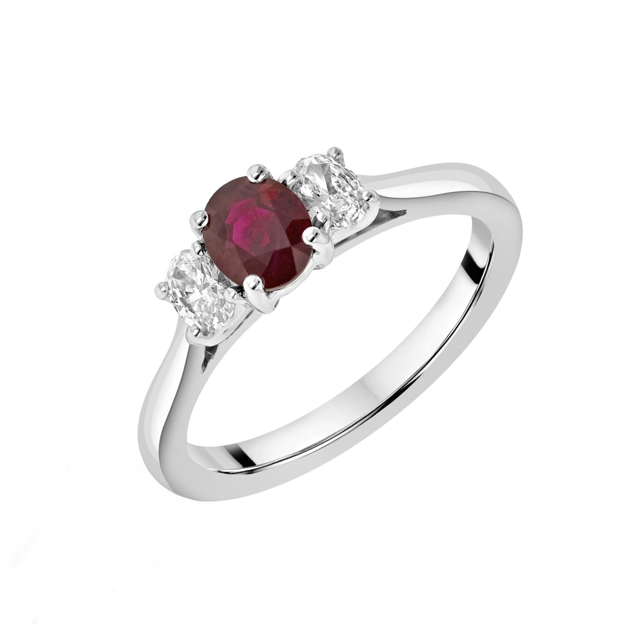 18ct White Gold Ruby Diamond Three Stone Ring