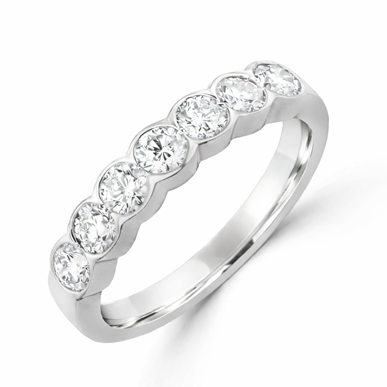 Platinum Seven Stone Rubover Diamond Set Eternity Ring 0.73ct