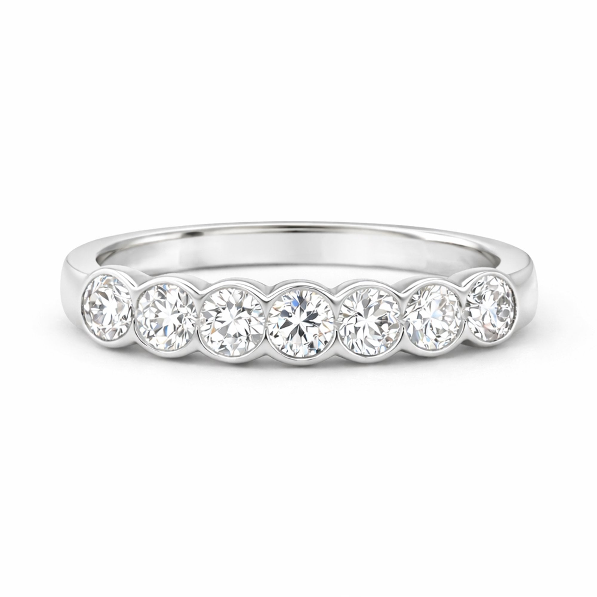 Platinum Seven Stone Rubover Diamond Set Eternity Ring 0.73ct