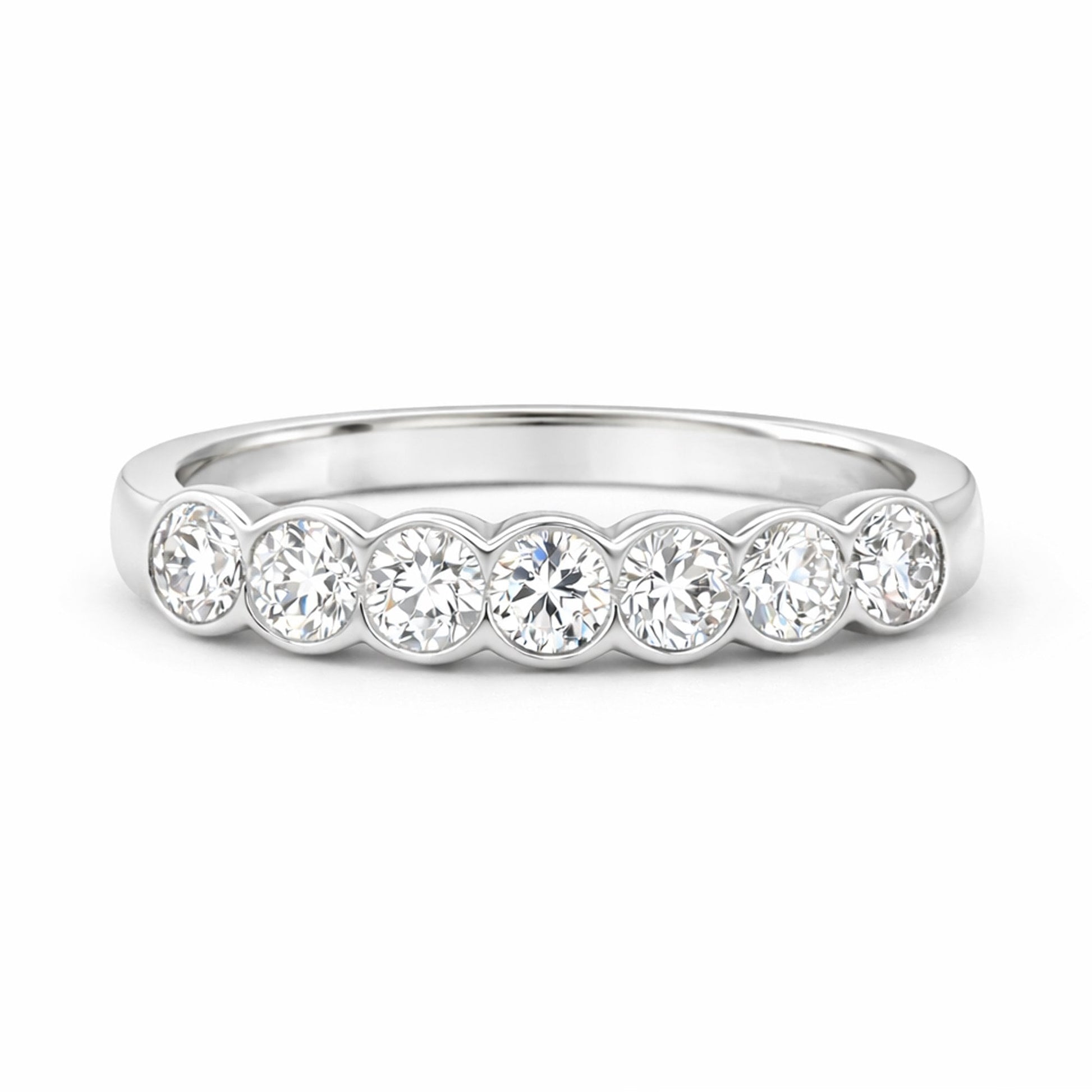 Platinum Seven Stone Rubover Diamond Set Eternity Ring 0.73ct