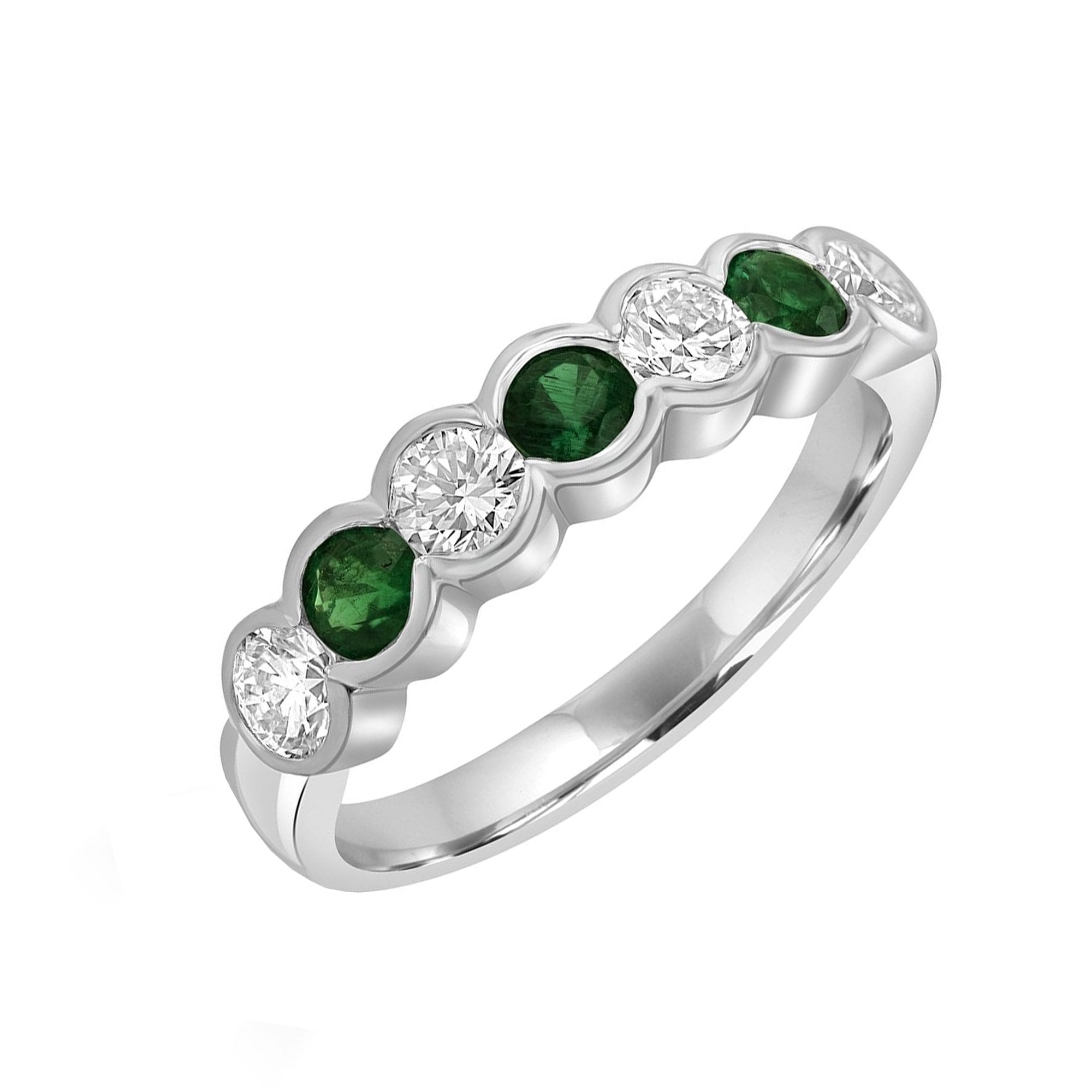 Platinum Seven Stone Emerald and Diamond Eternity Ring