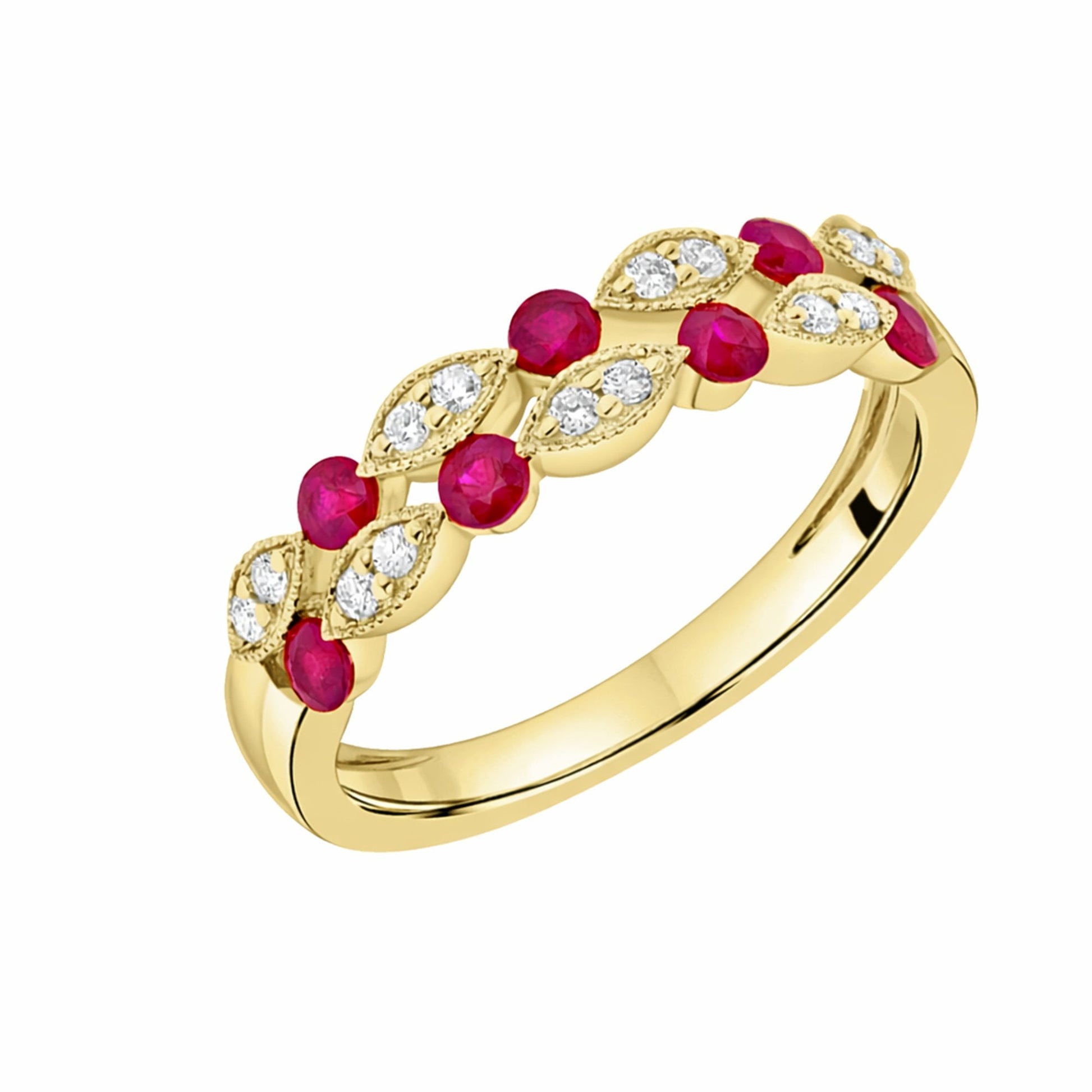 18ct Yellow Gold Milgrain Ruby Diamond 0.14ct Total Dress Ring