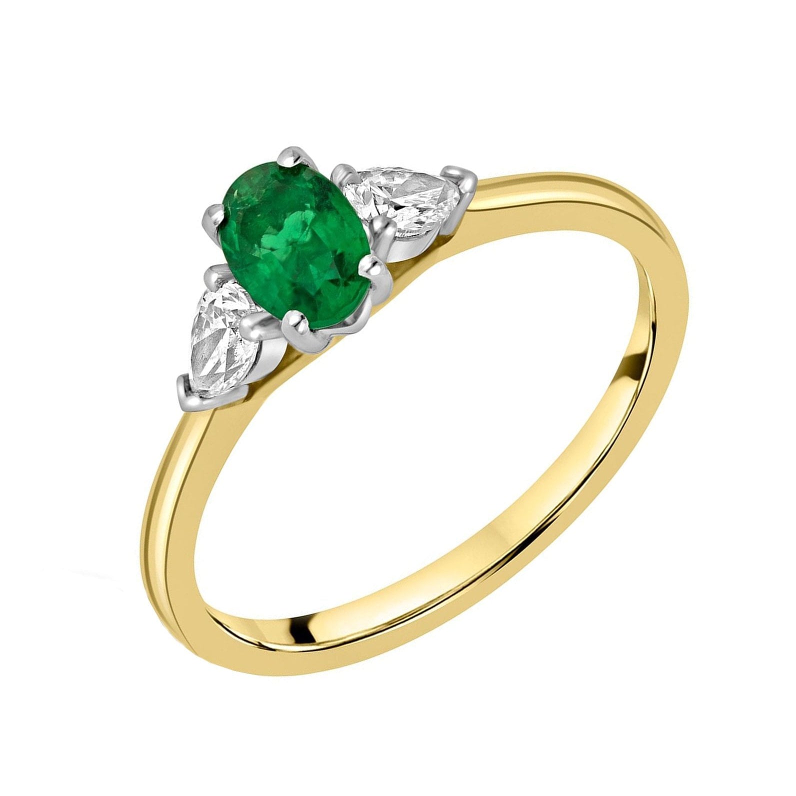 18ct Yellow Gold Platinum Three Stone Diamond Emerald Dress Ring