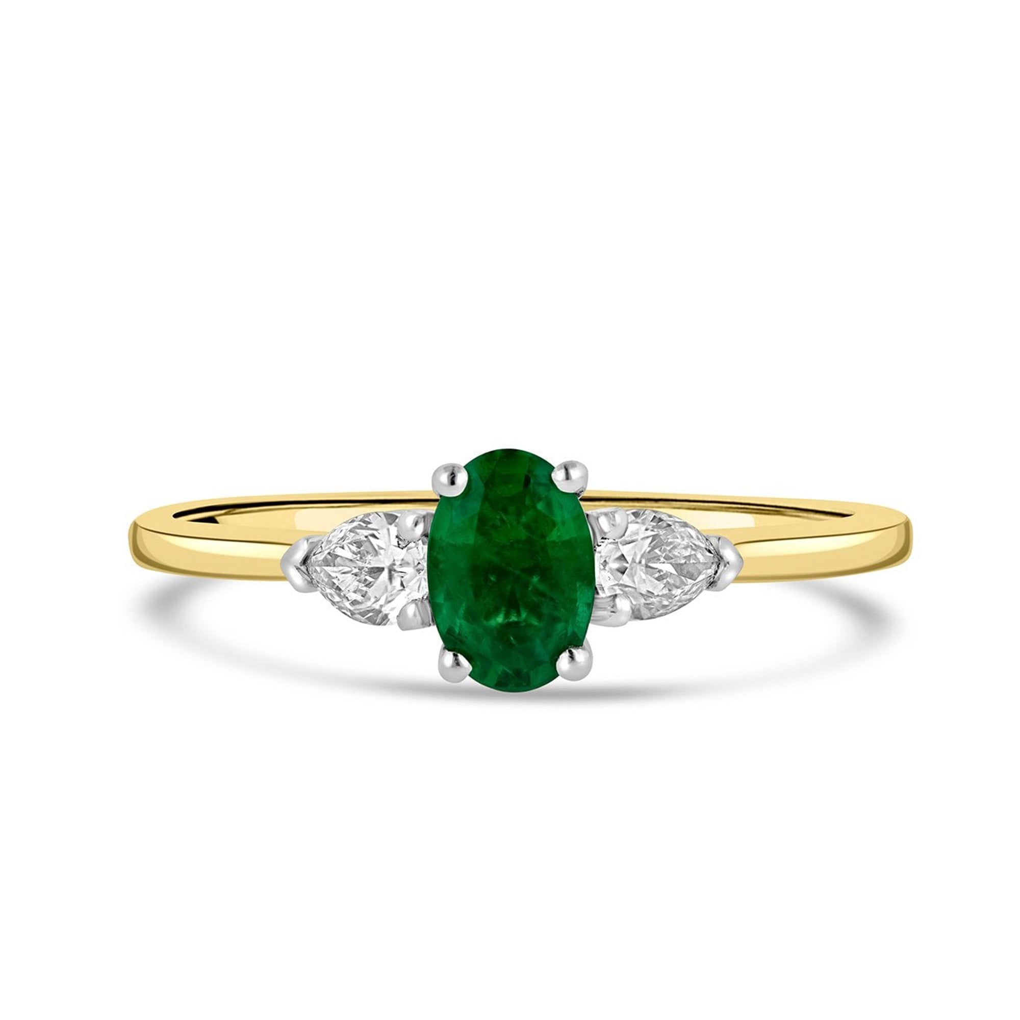 18ct Yellow Gold Platinum Three Stone Diamond Emerald Dress Ring