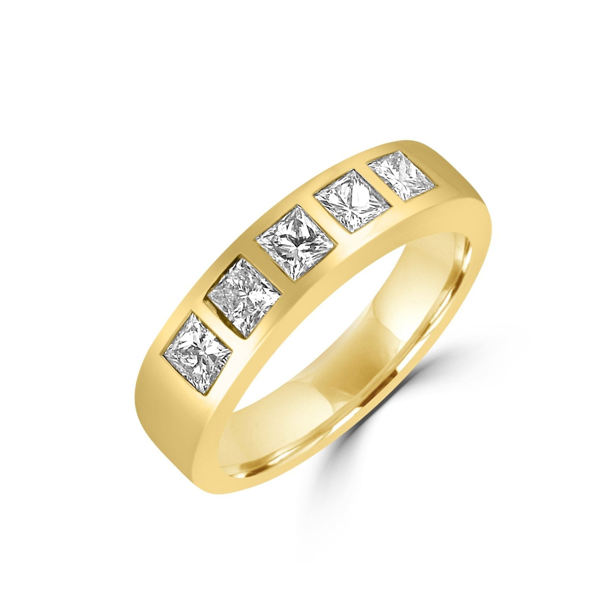 Chunky 18ct Yellow Gold Five Stone Princess Cut Diamond Ring