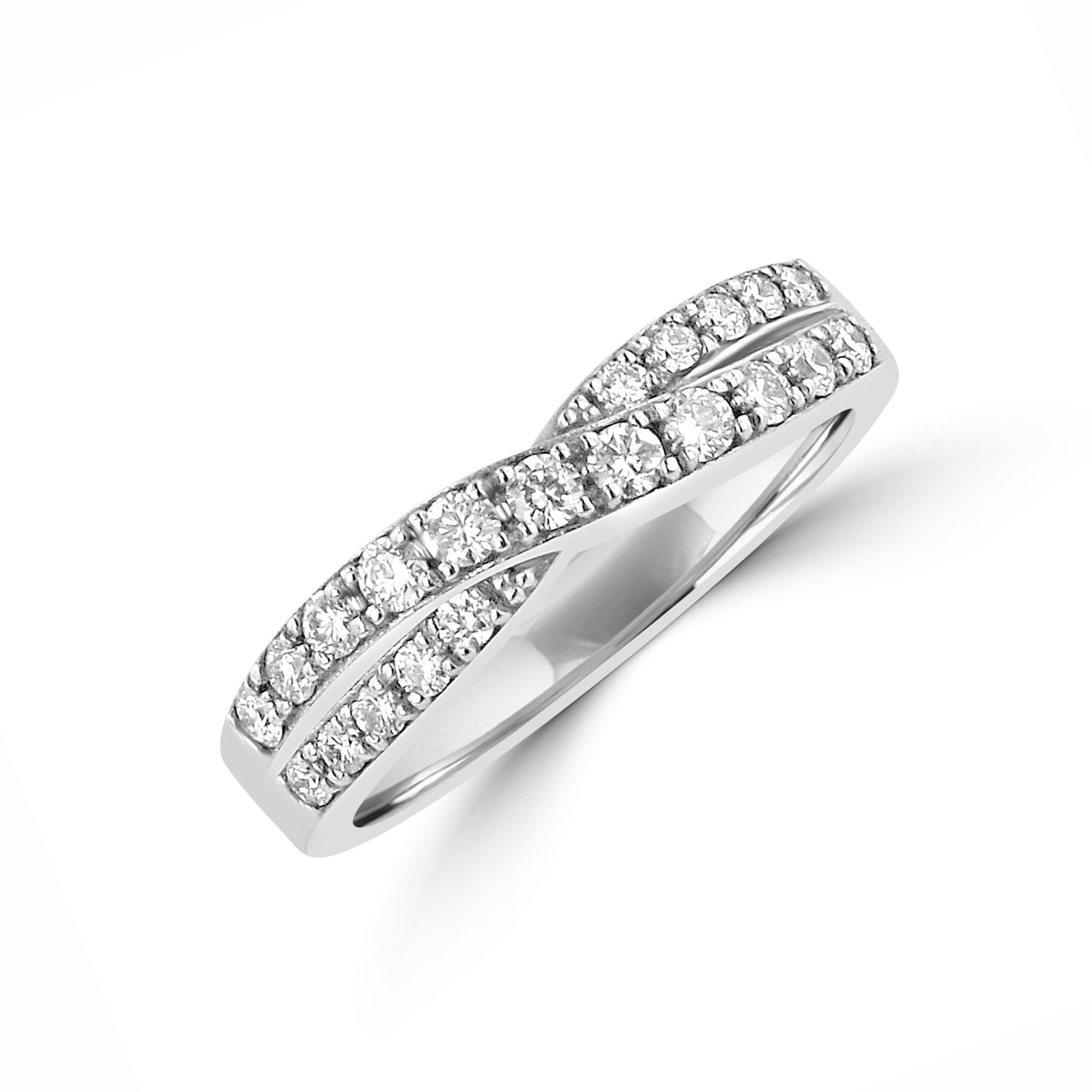 Platinum Round Diamond Crossover Band Ring