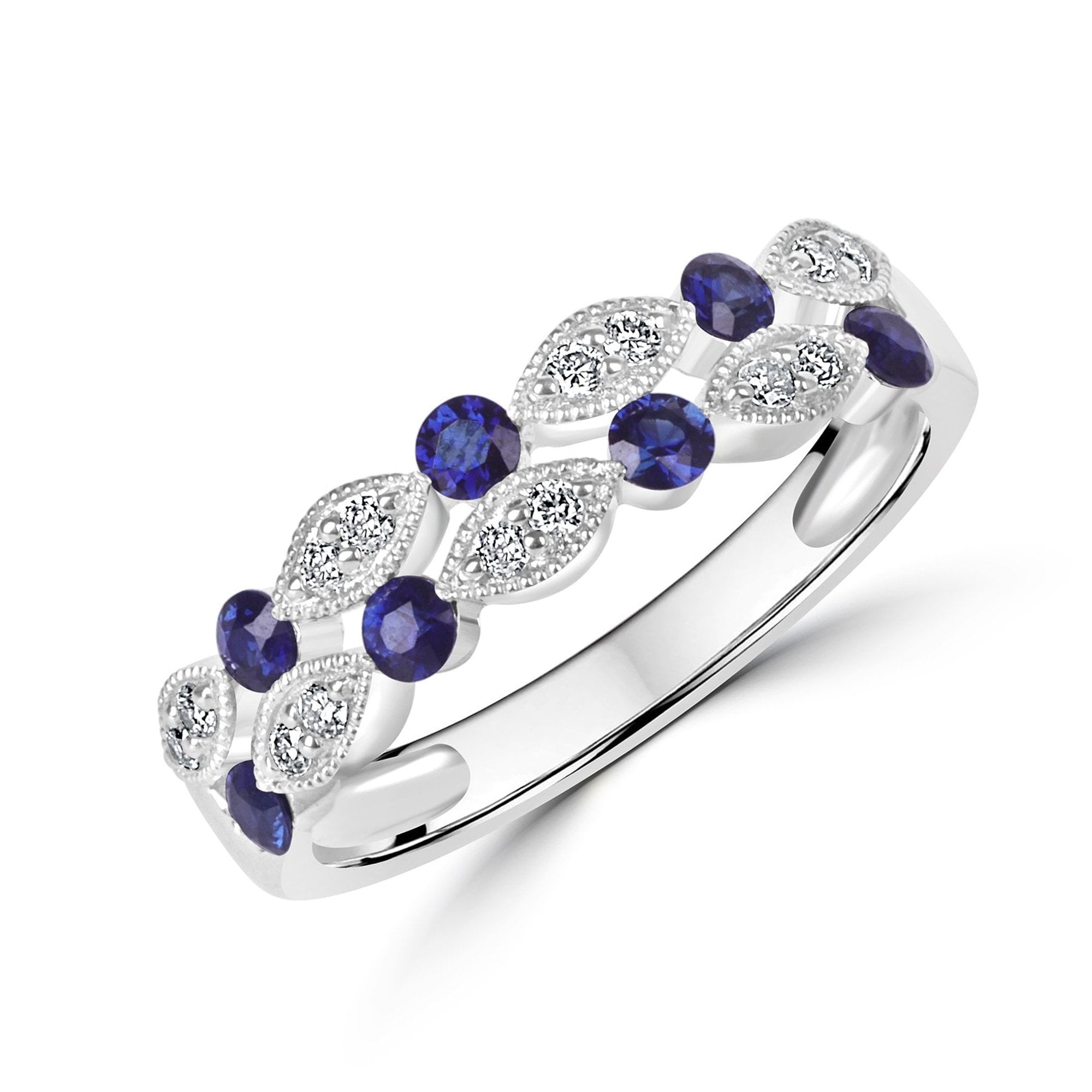 Platinum Sapphire Diamond Milgrain Dress Ring