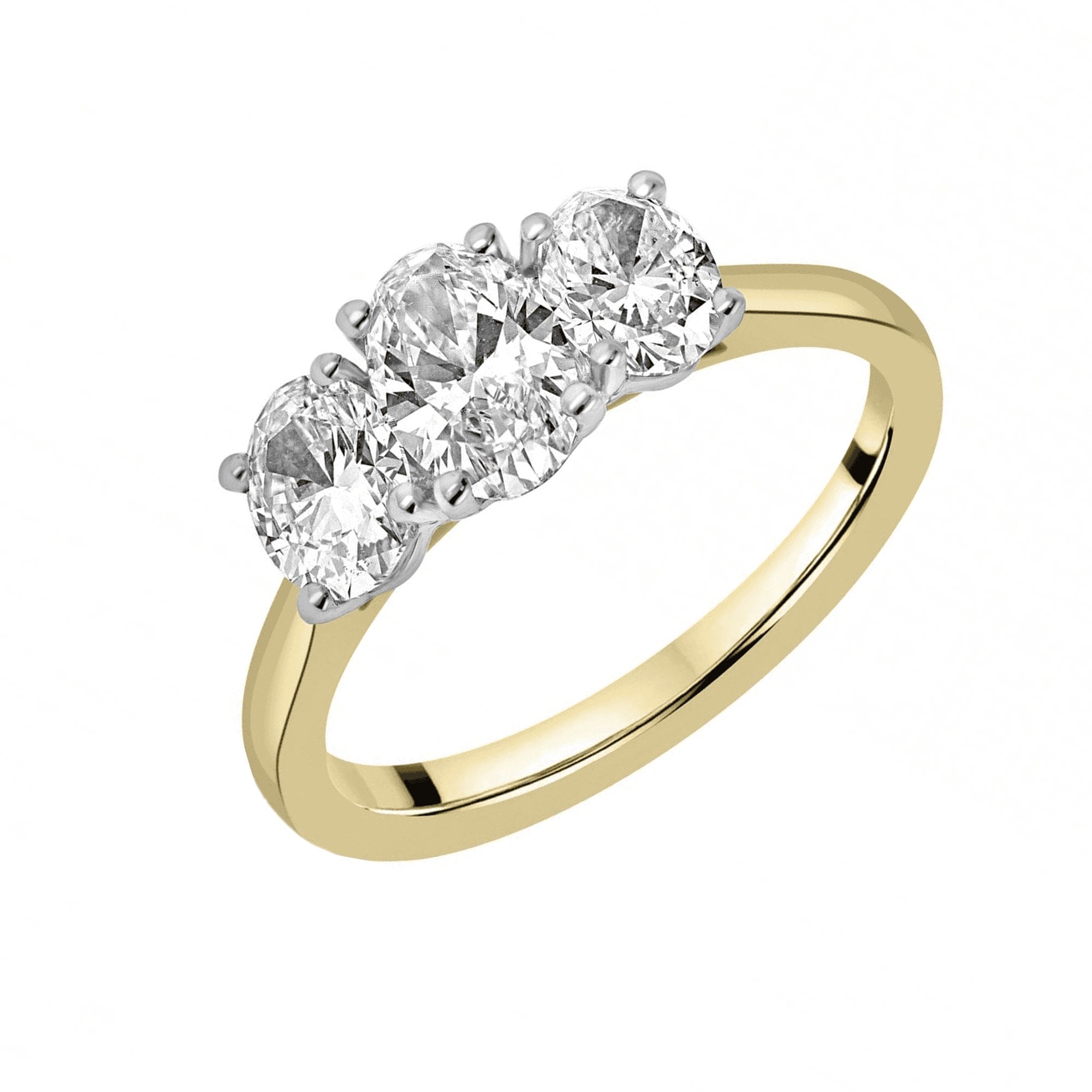 18ct Yellow Gold with Platinum Setting Three Stone Oval Diamond Ring
