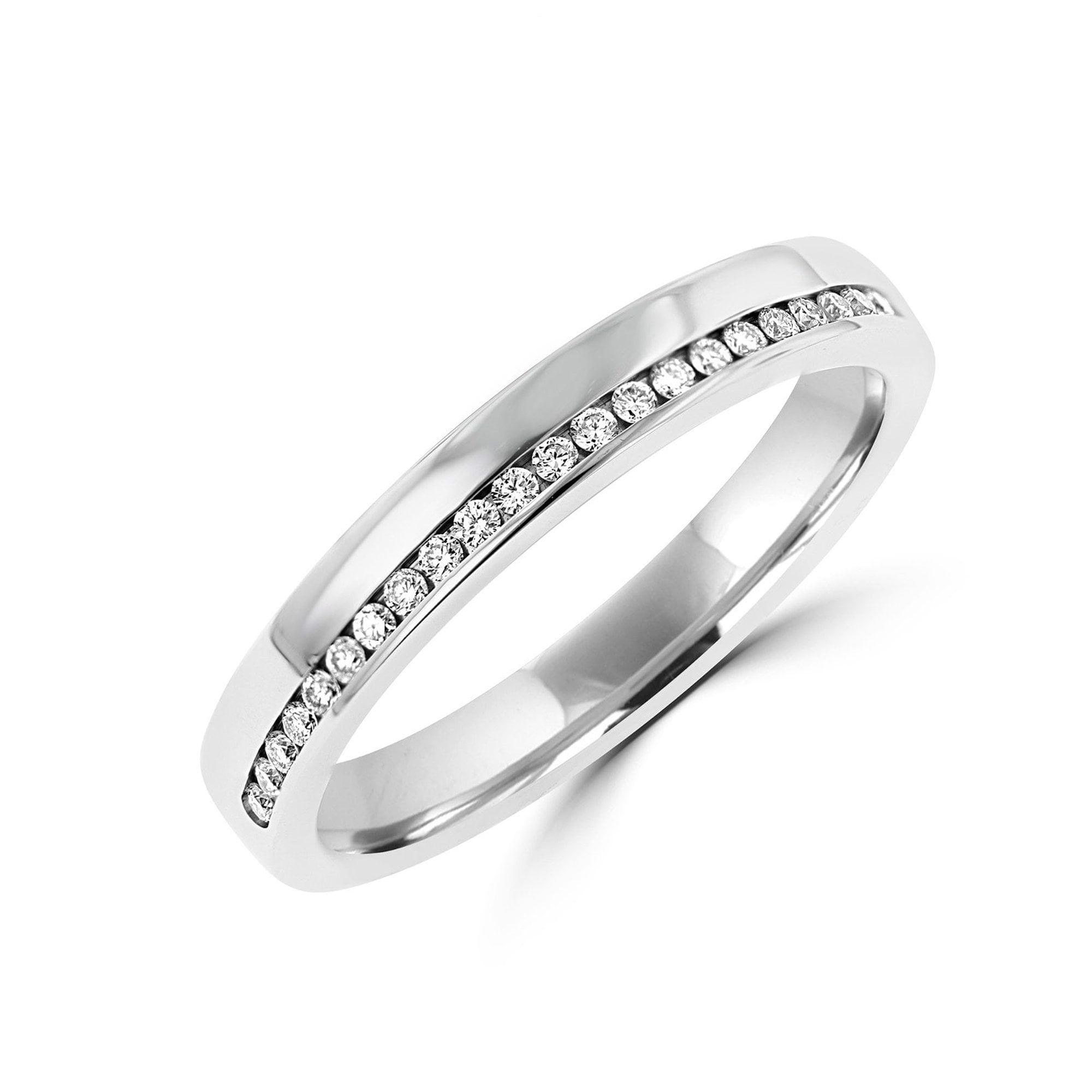 18ct White Gold 3mm Wedding Band with Off Set Row of Diamonds 0.13ct