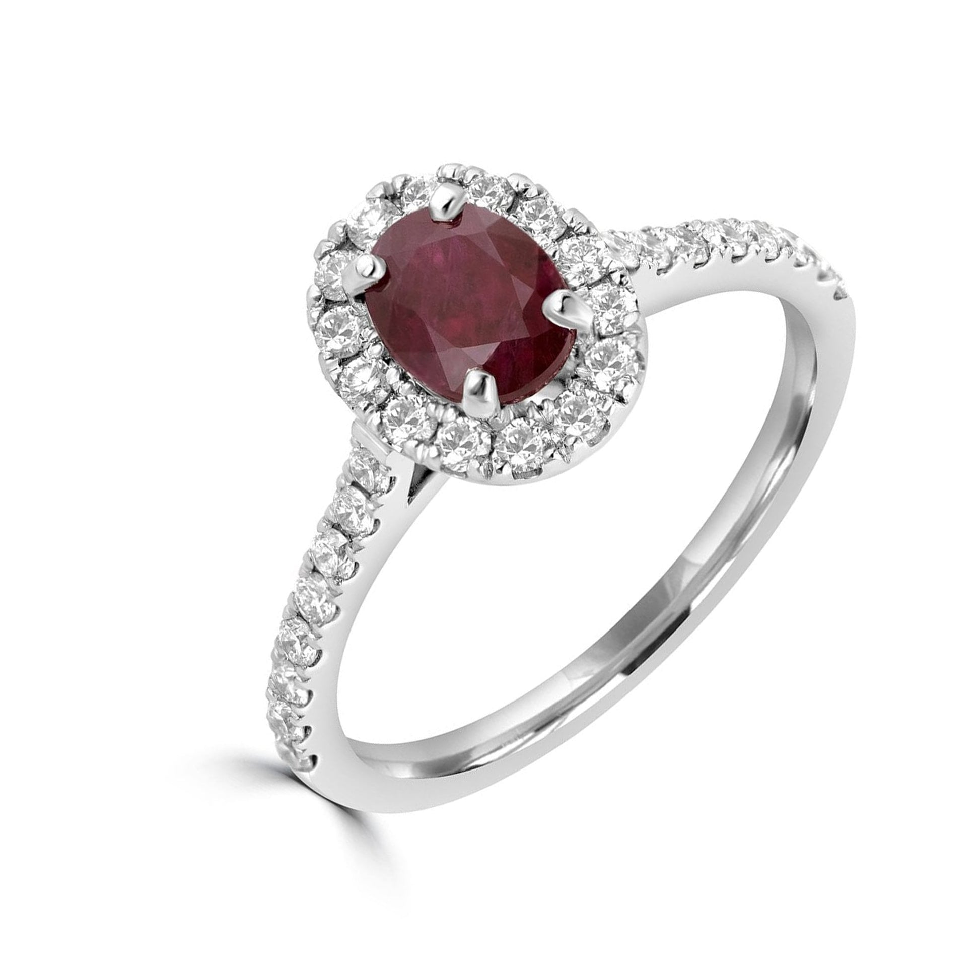Platinum Oval Cut Madagascan Ruby and Diamond Halo Ring
