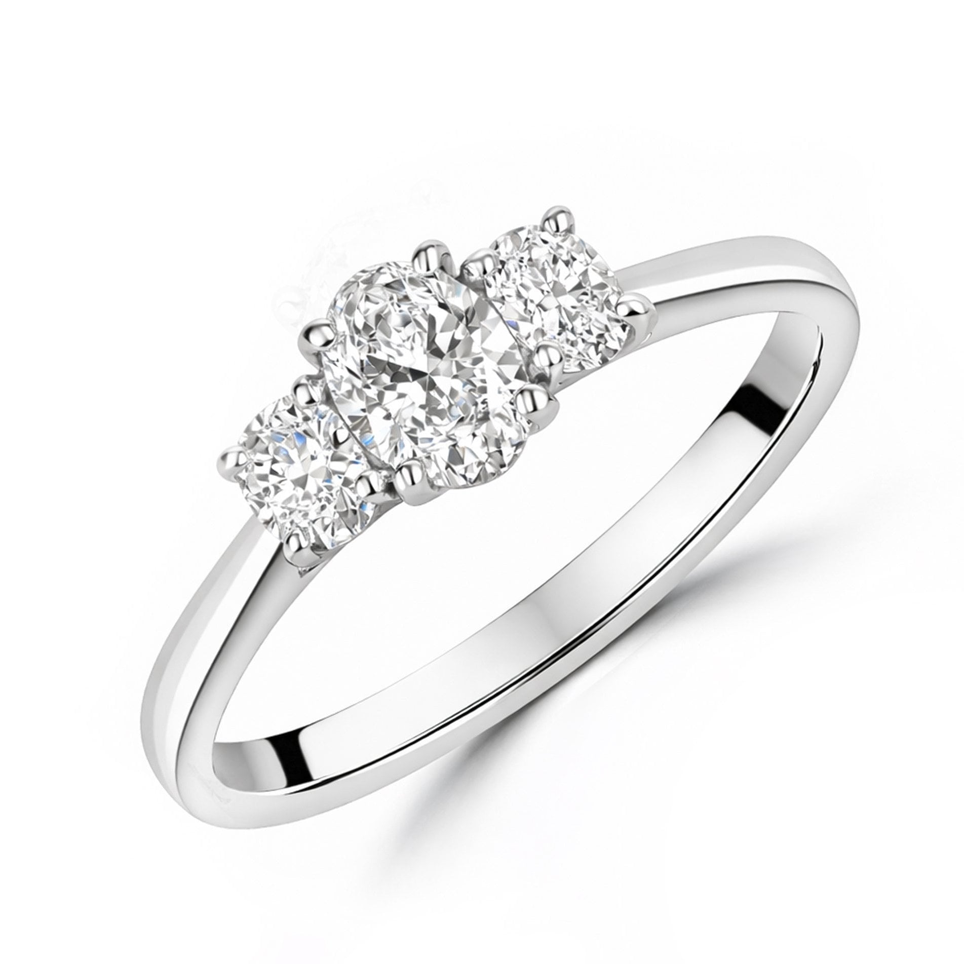 Platinum Three Stone Oval Diamond Ring 0.68ct