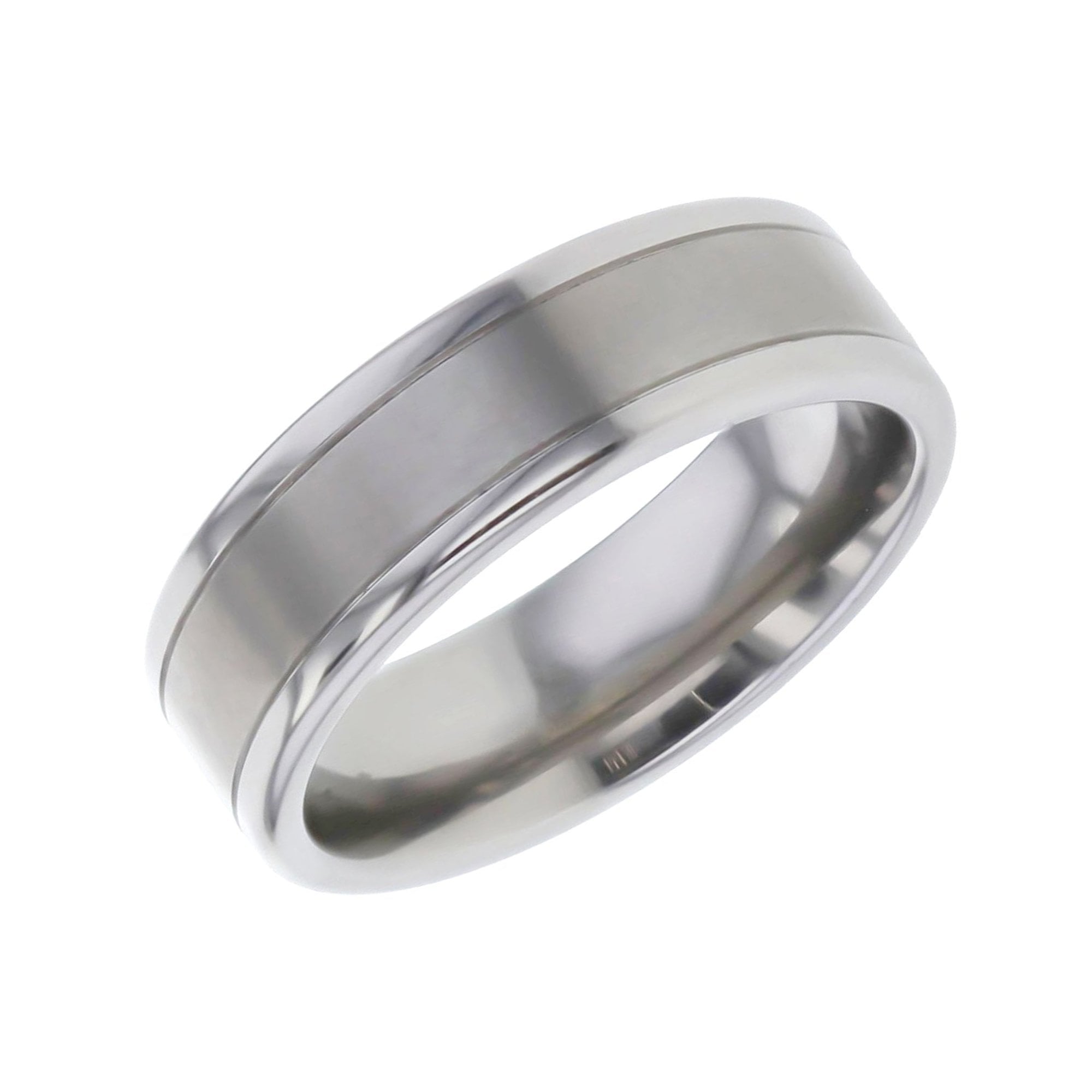 7mm Matt and Polished Titanium Flat Top Court Wedding Ring