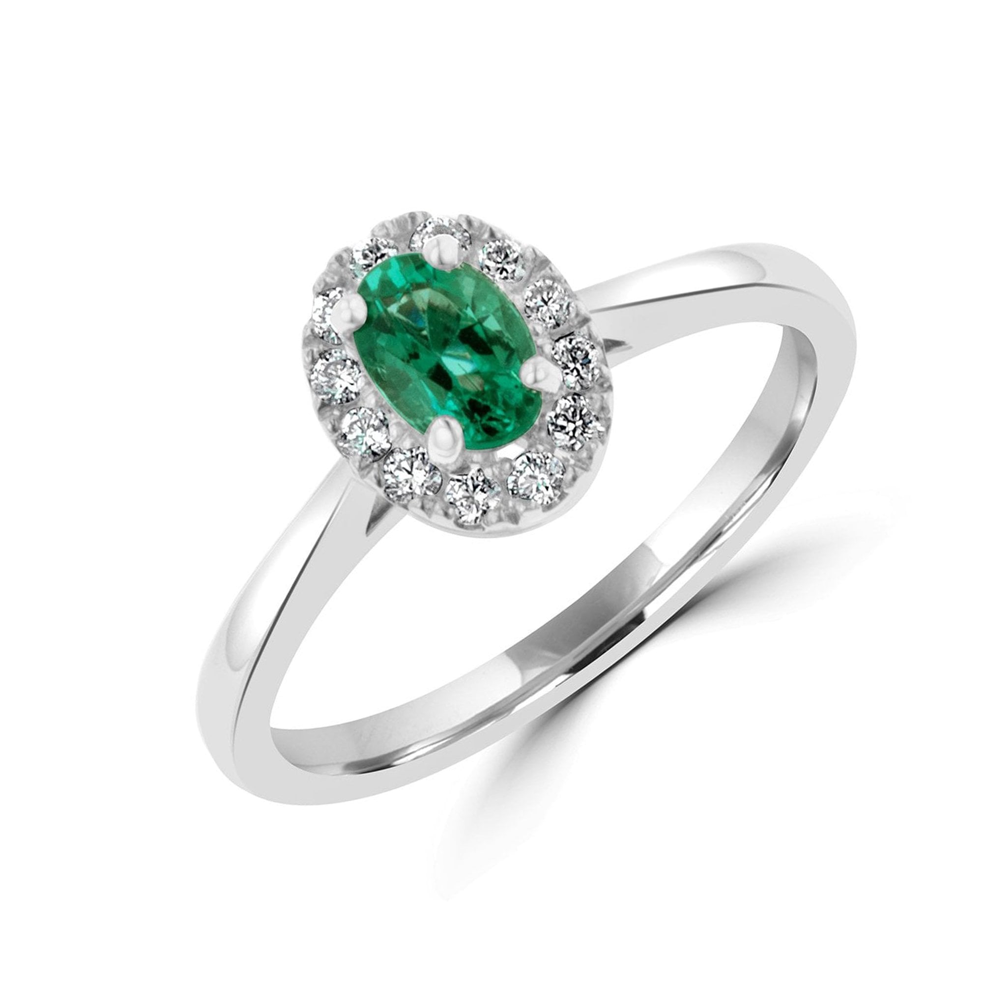 Platinum Oval Cut 6x4mm Zambian Emerald with Diamond Halo