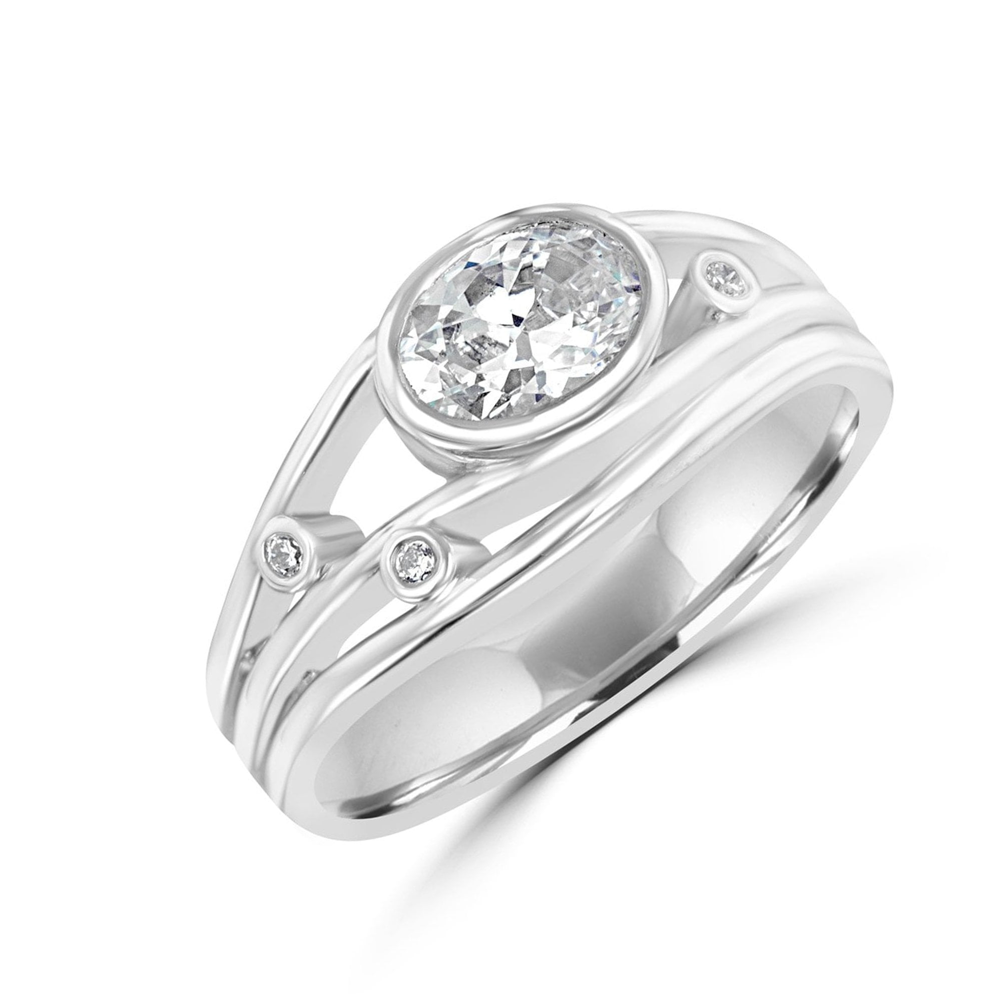 Sterling Silver Triple Band Oval Cubic Zirconia Dress Ring