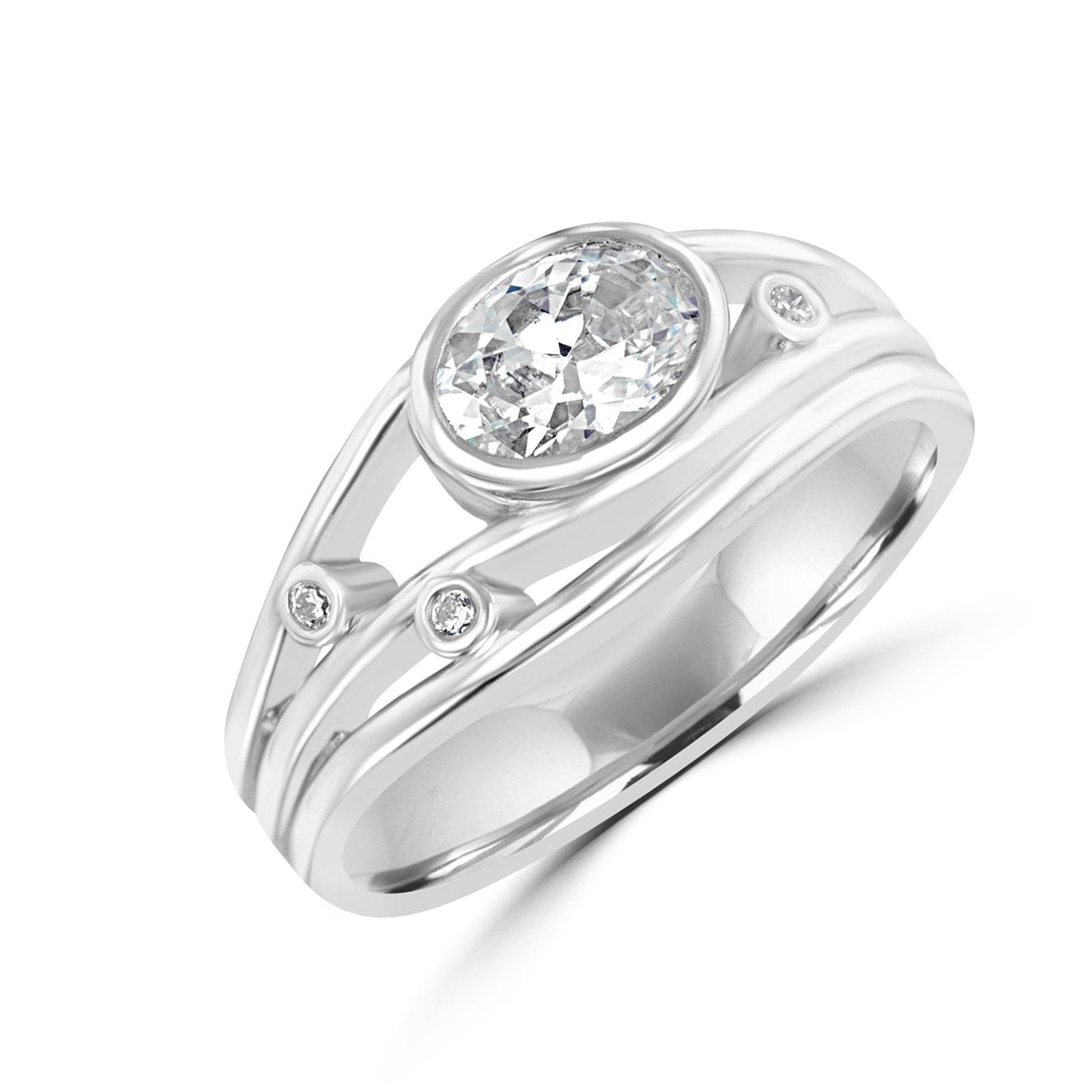 Sterling Silver Triple Band Oval Cubic Zirconia Dress Ring