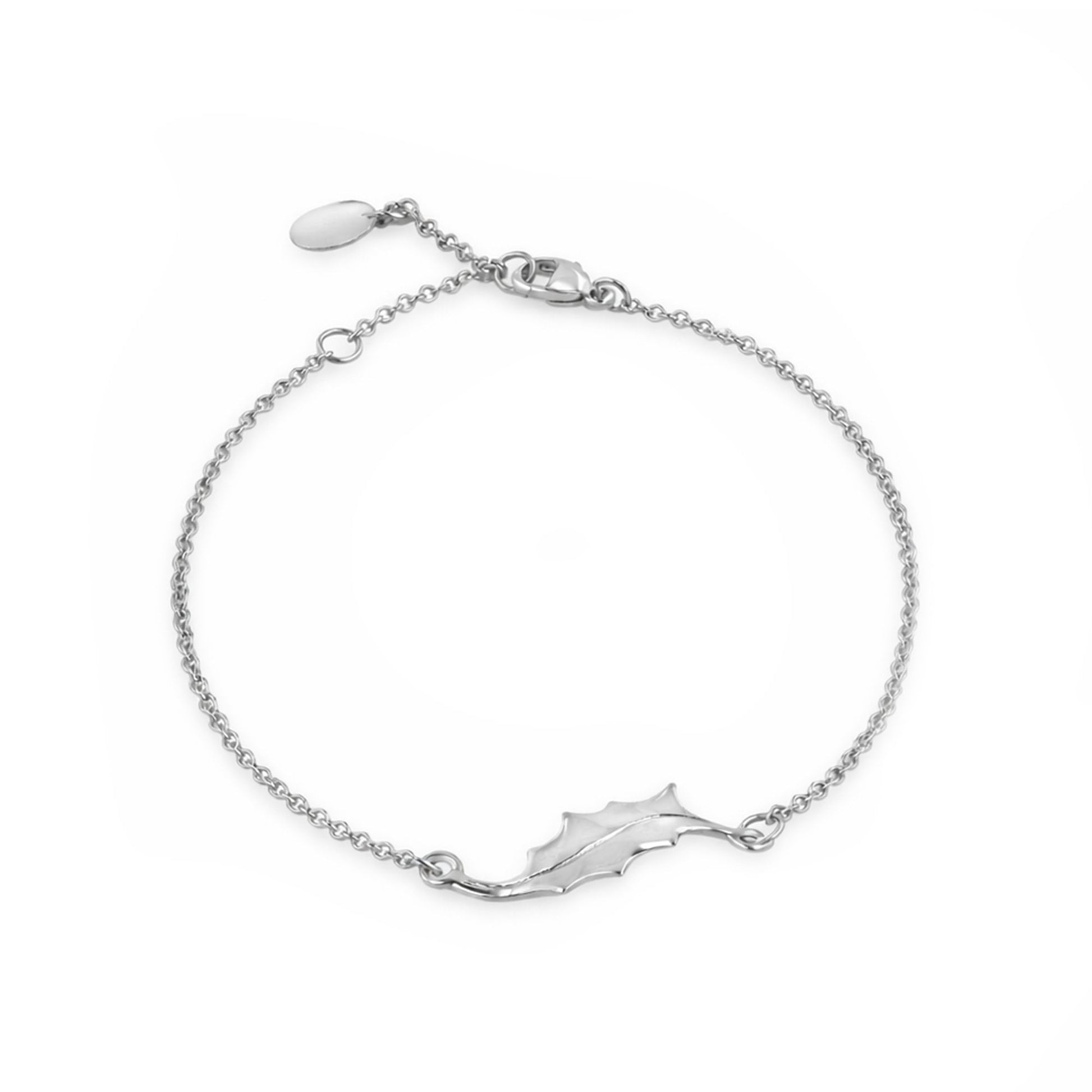 Silver Holly Leaf Bracelet on a Trace Chain