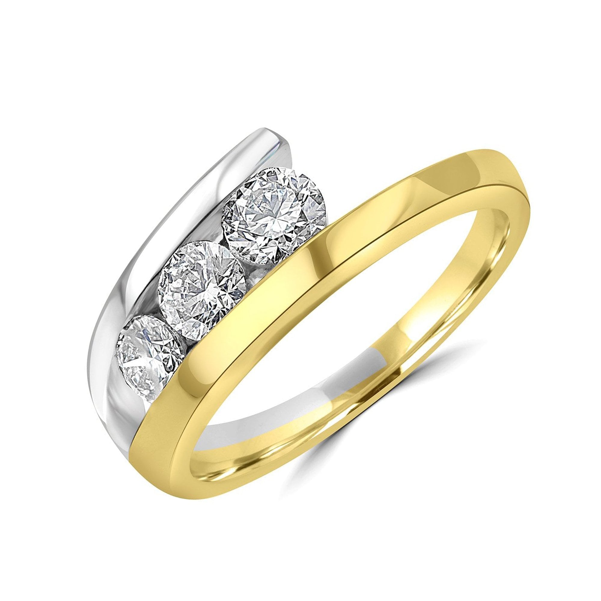 18ct Mixed Gold Three Stone Diamond Low Set Ring