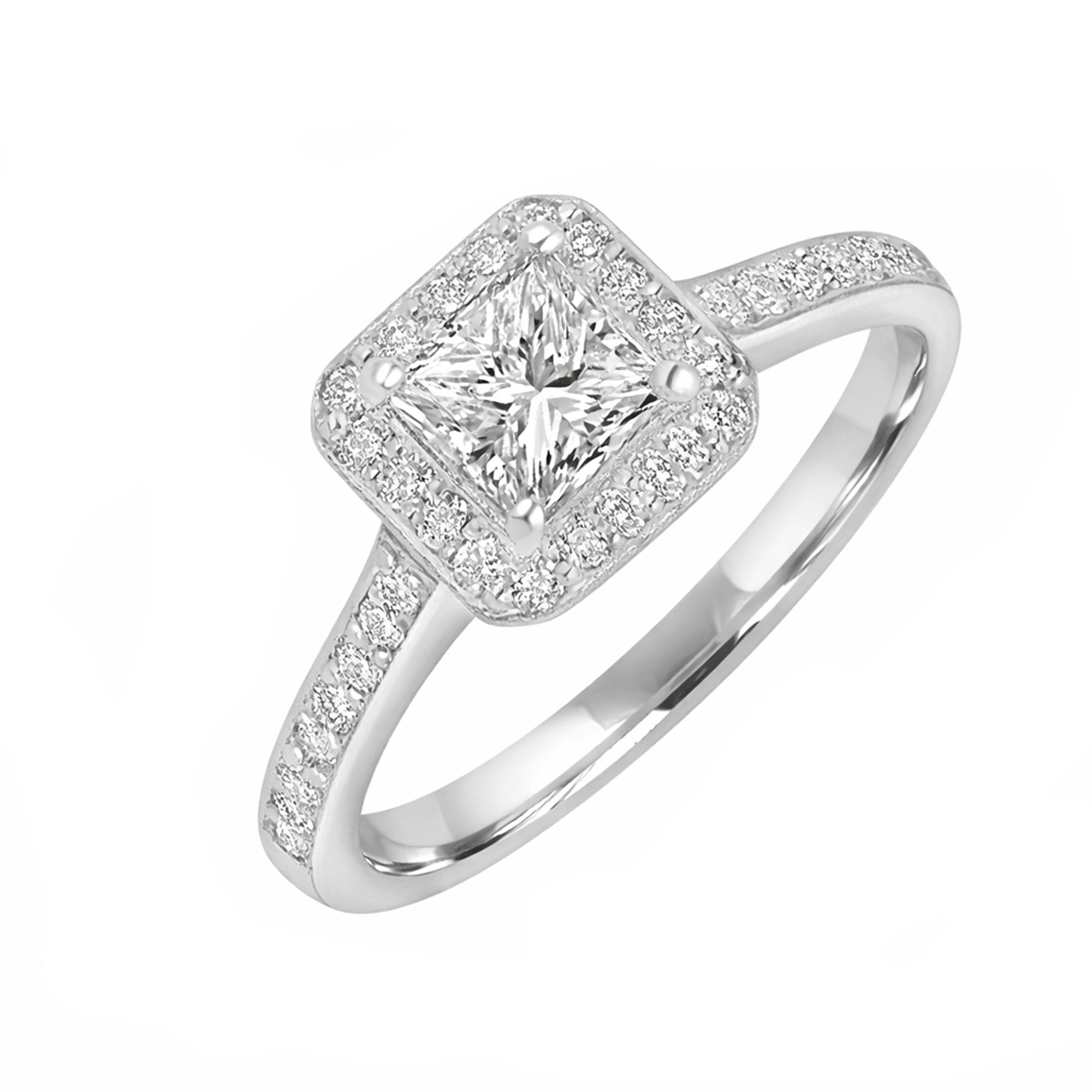 Platinum Princess Cut Diamond Halo Pre-Owned Ring