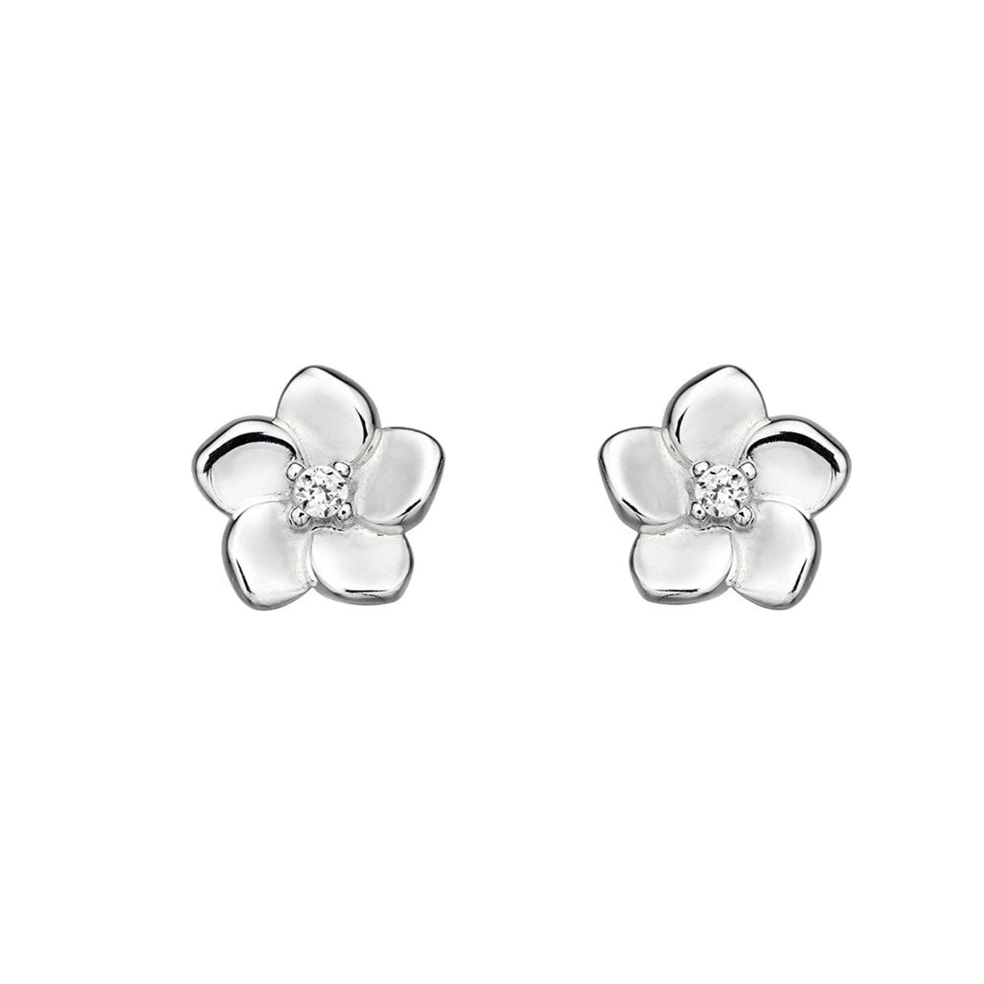Sterling Silver Cherry Blossom Stud Earrings Set With a CZ