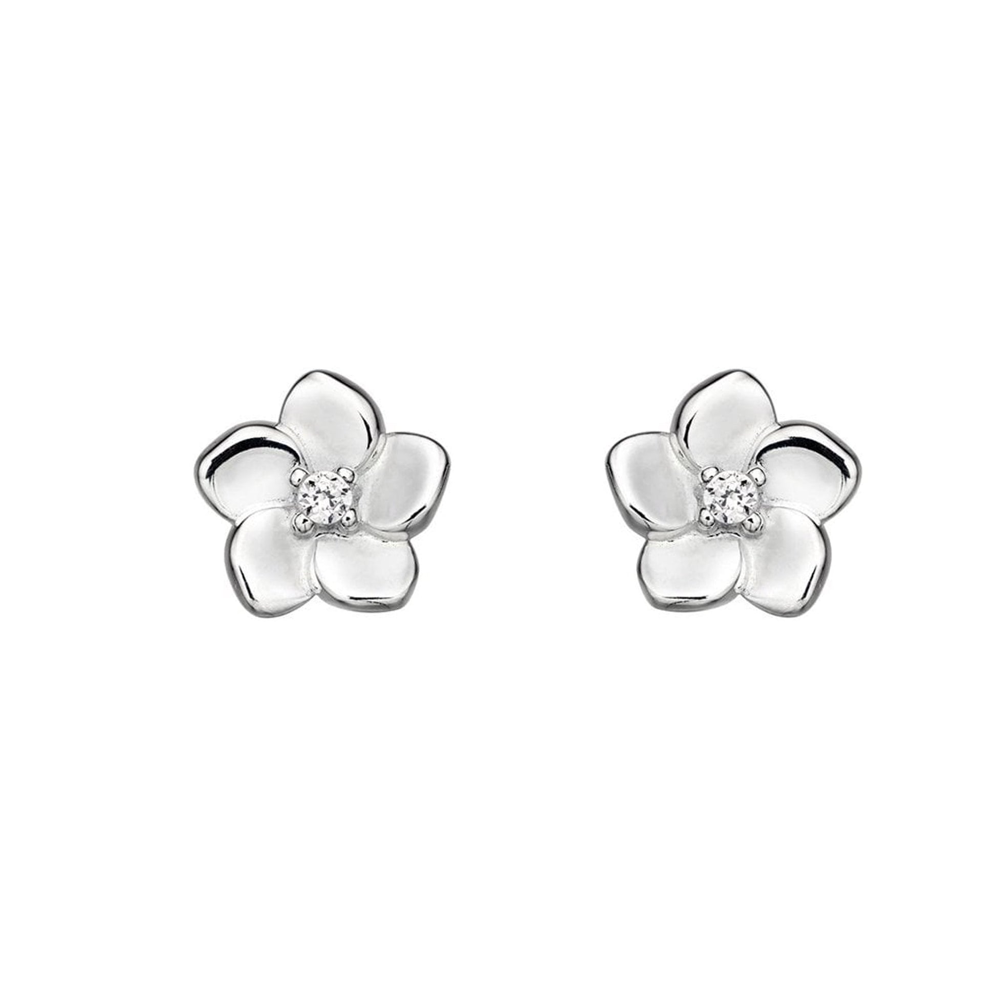 Sterling Silver Cherry Blossom Stud Earrings Set With a CZ