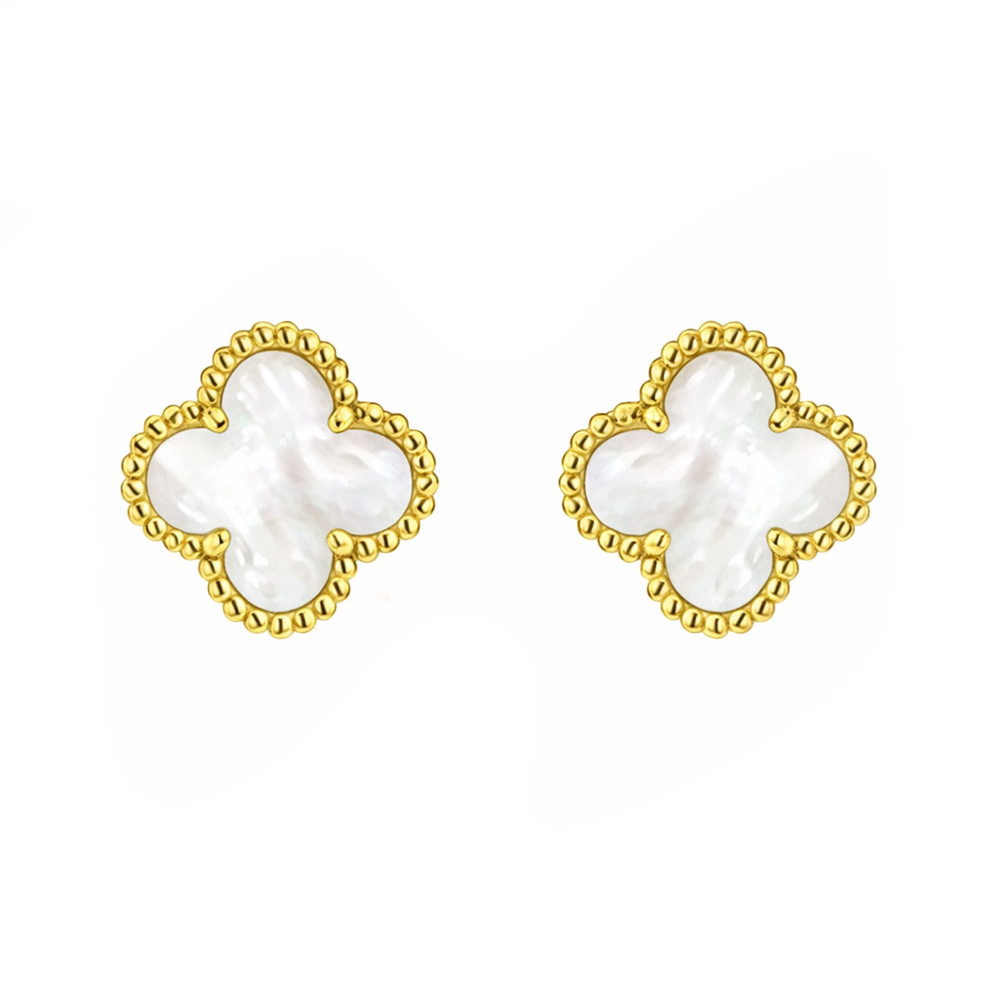 18ct Yellow Gold Mother Of Pearl Clover Stud Earrings