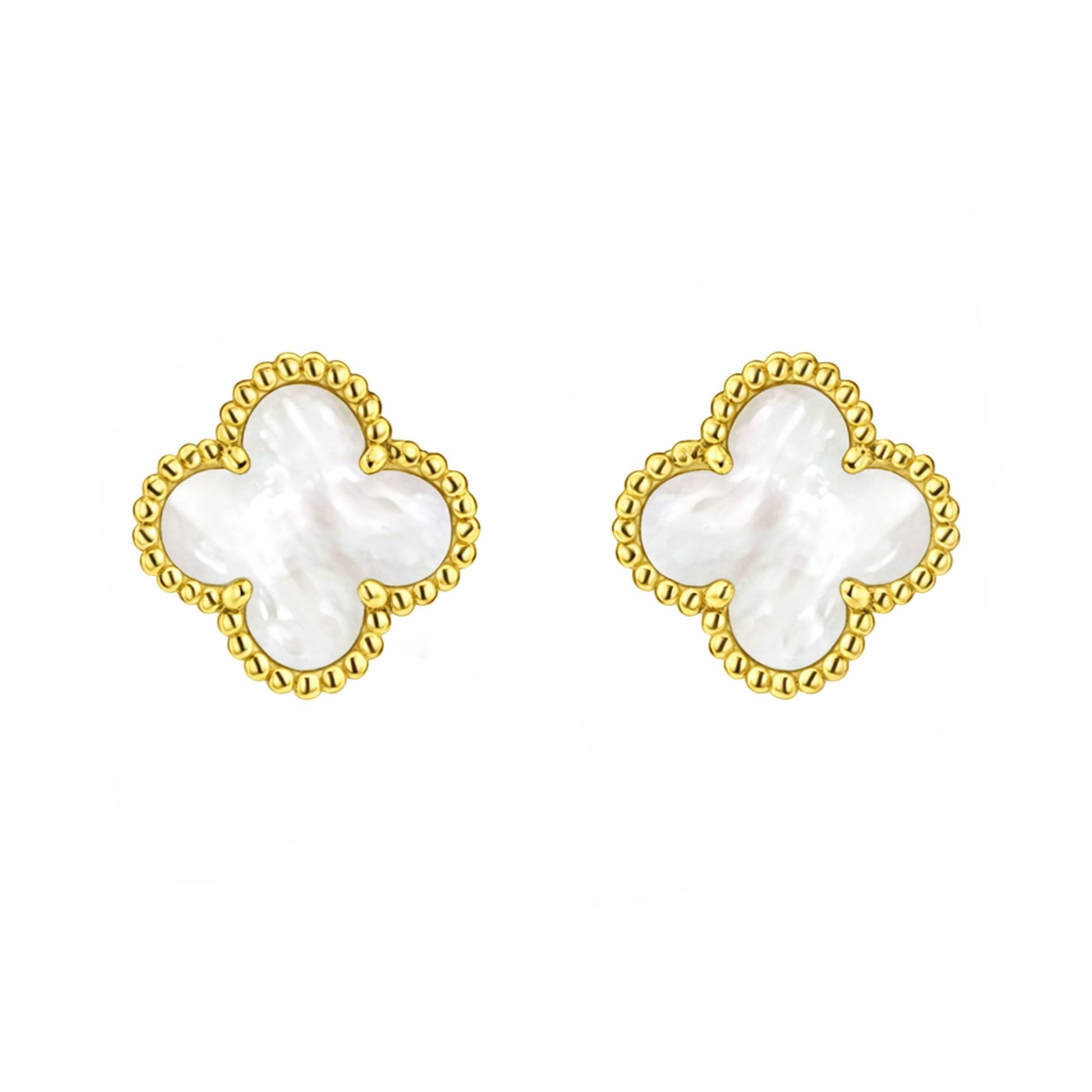 18ct Yellow Gold Mother Of Pearl Clover Stud Earrings