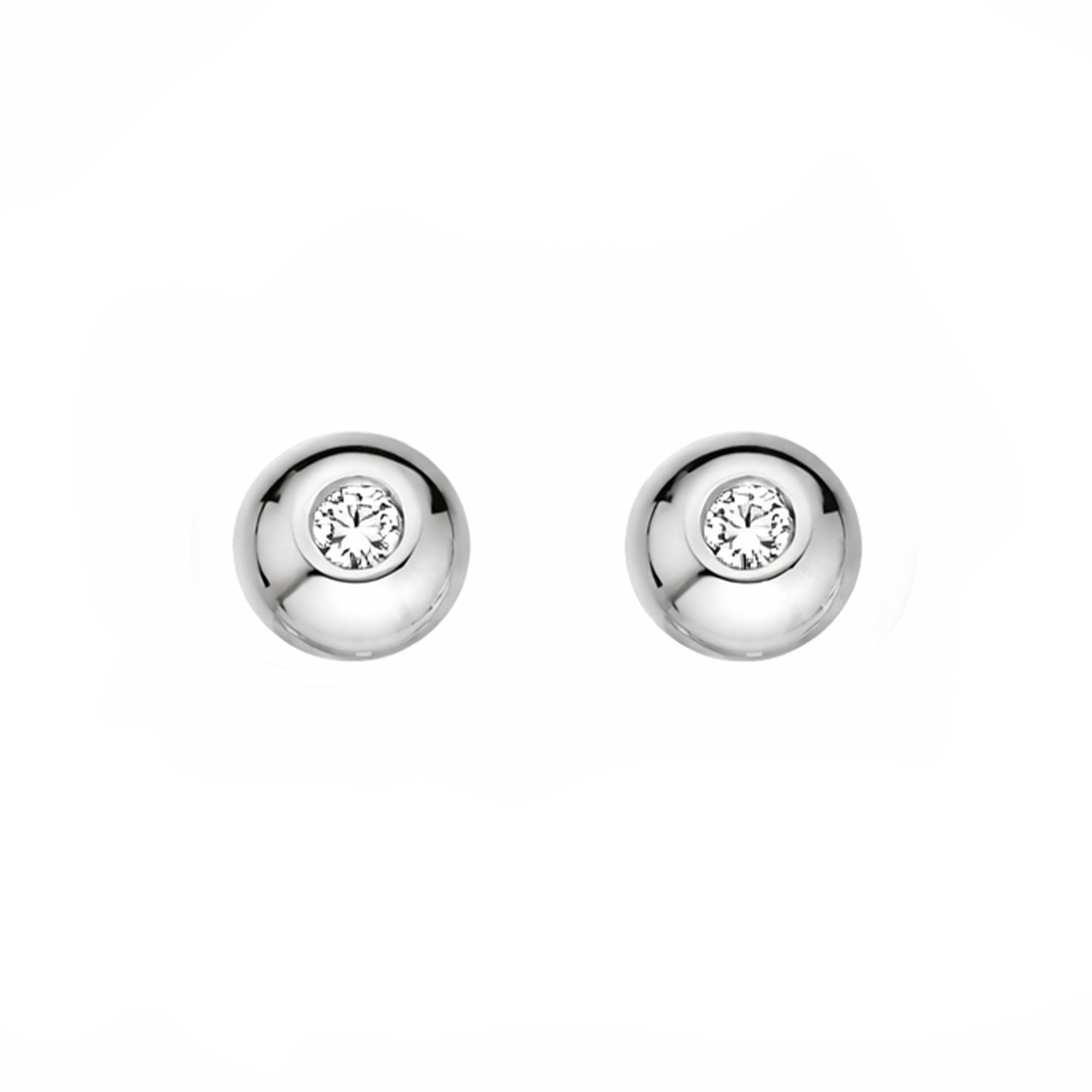 9ct White Gold Round Domed Stud Earrings With Cubic Zirconia