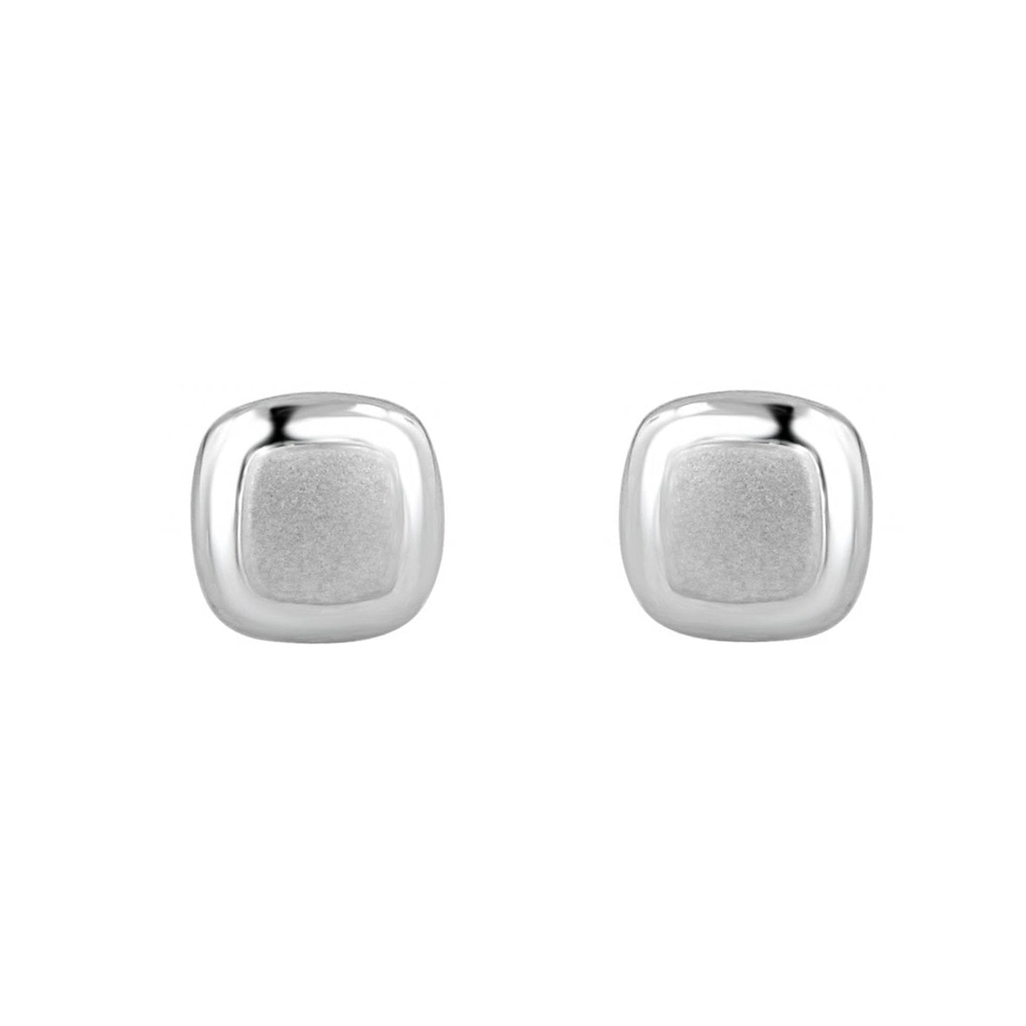 Cushion Shaped Matt and Polished White Gold Stud Earrings