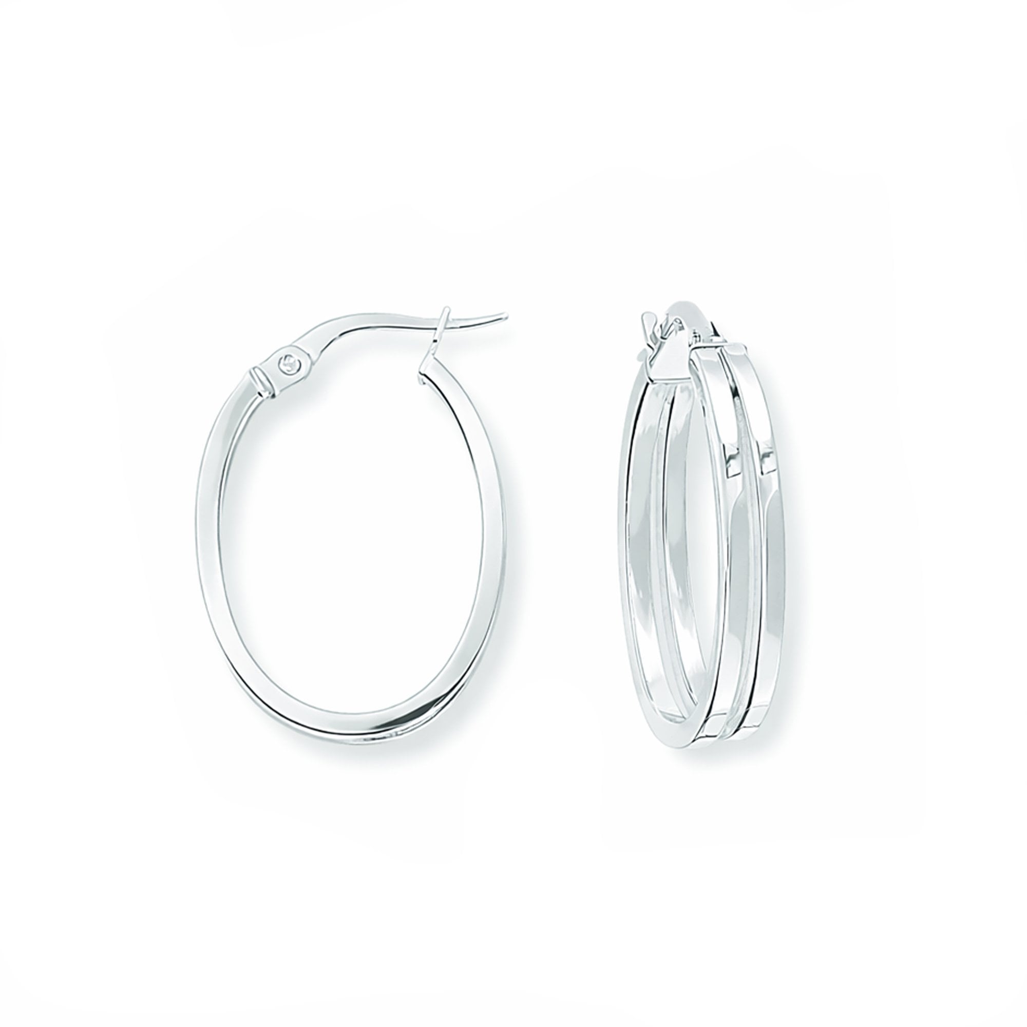 9ct White Gold Oval Double Hoop Earrings