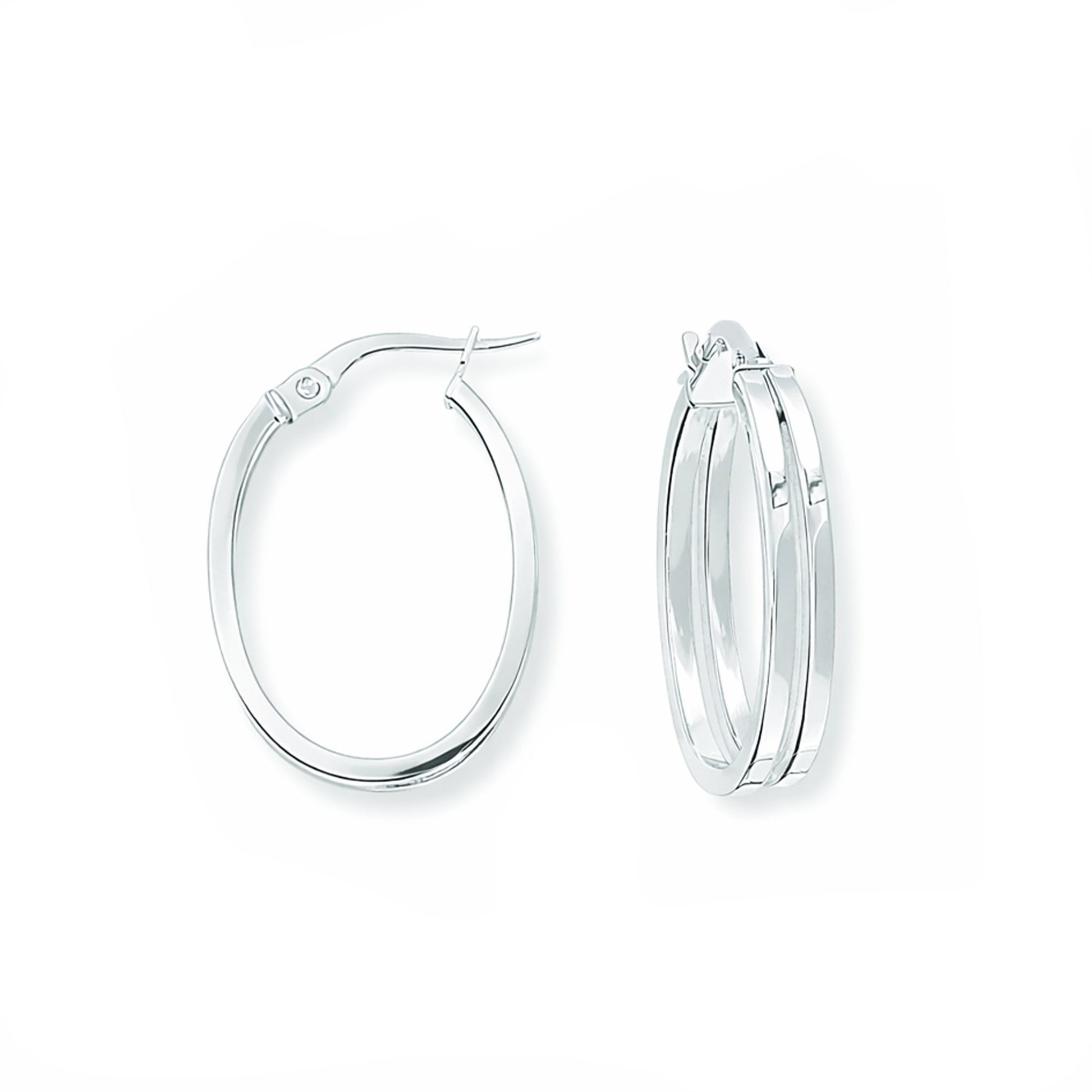 9ct White Gold Oval Double Hoop Earrings