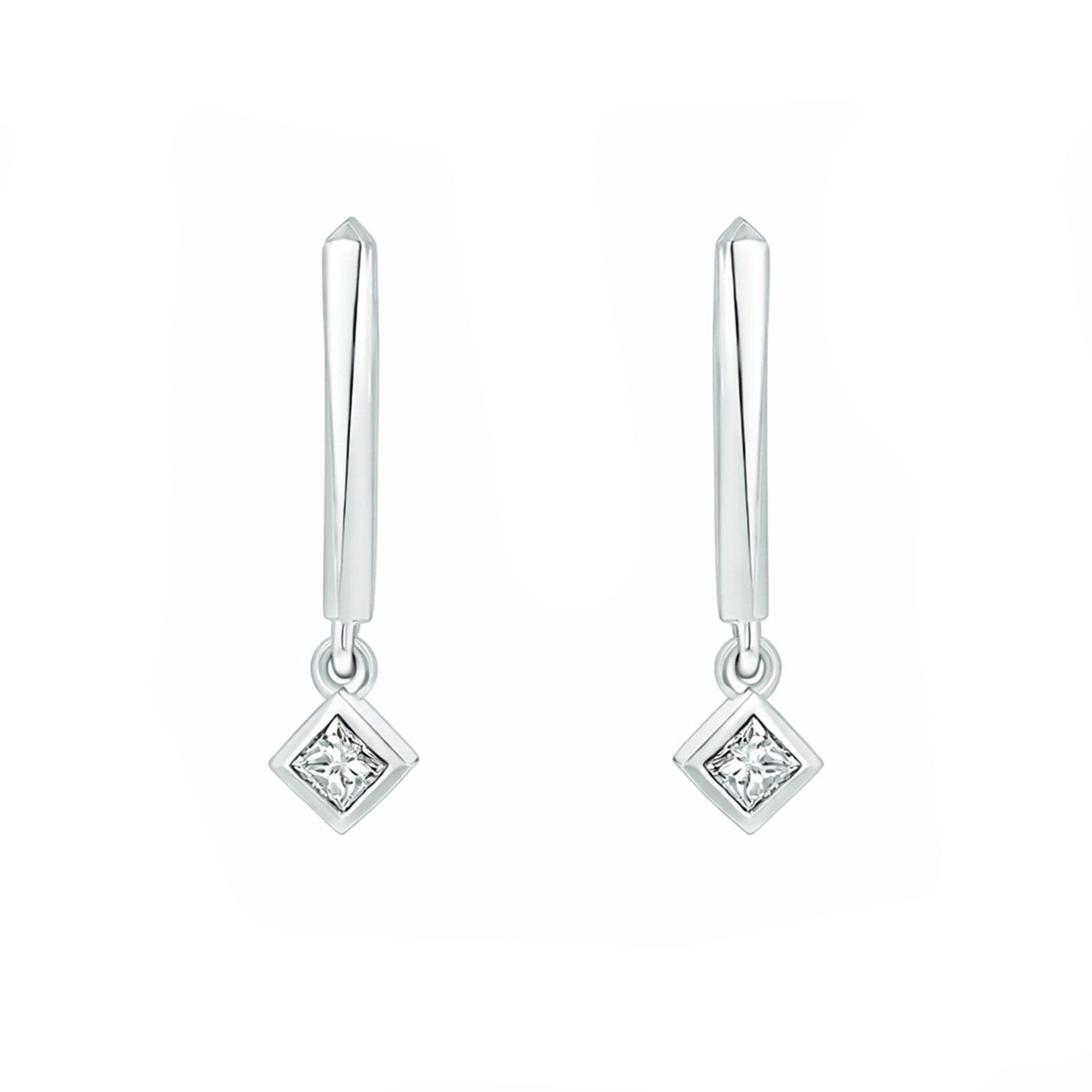 Platinum 0.32ct Princess Cut Diamond Bezel Set Drop Earrings