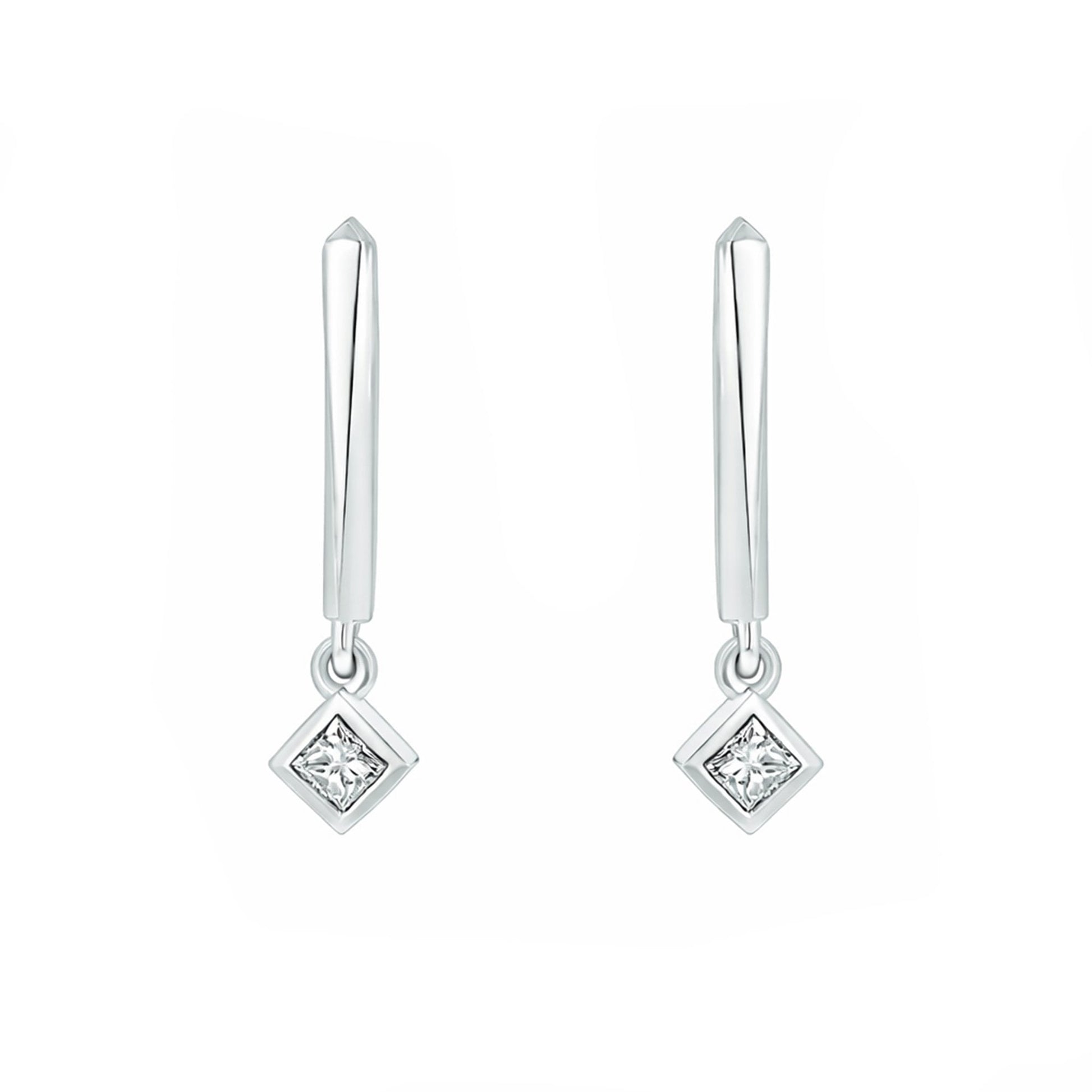 Platinum 0.32ct Princess Cut Diamond Bezel Set Drop Earrings