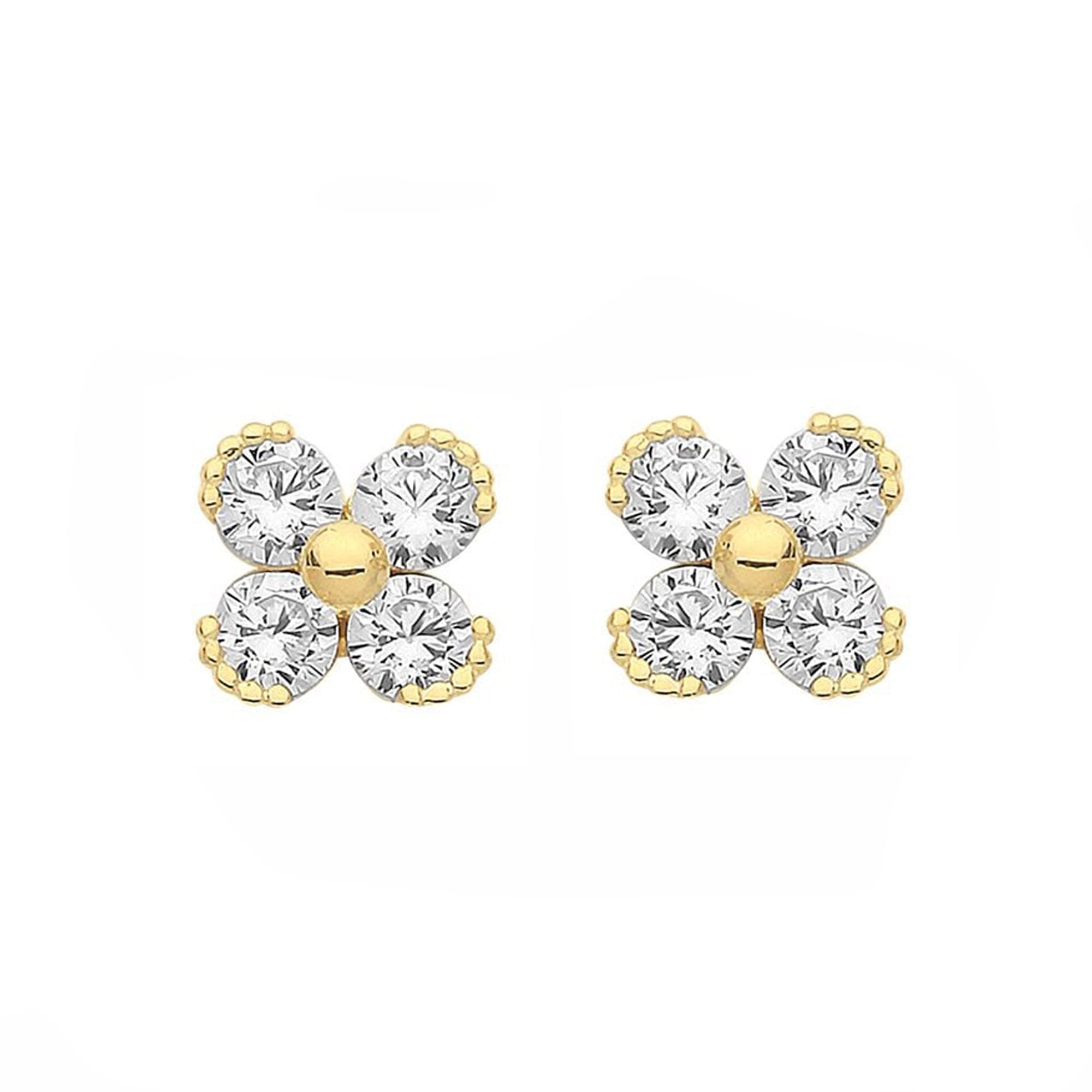 9ct Yellow Gold Stud Earrings Set With Four CZ 's
