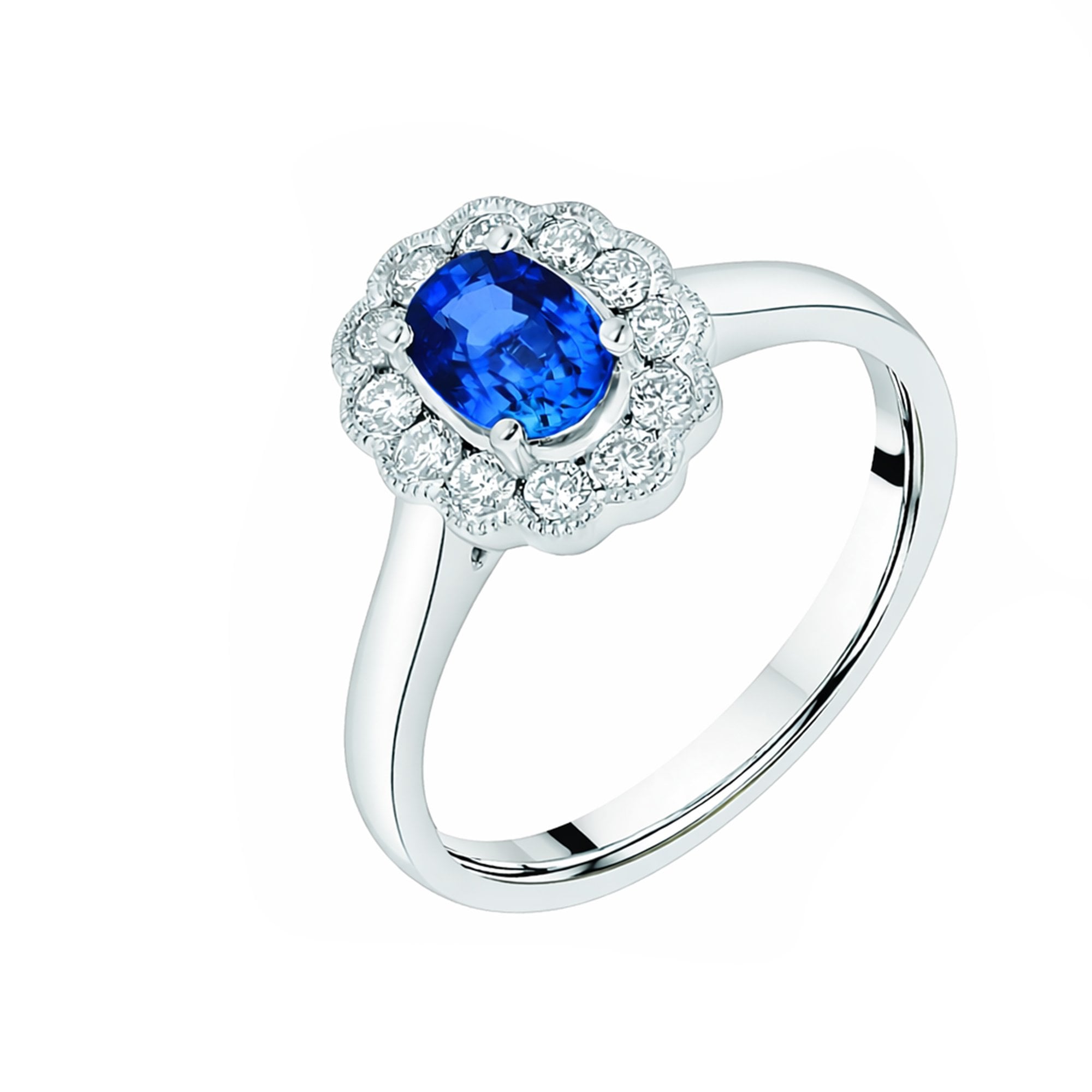 Platinum Sapphire 0.87ct Diamond 0.30ct Halo Cluster Dress Ring