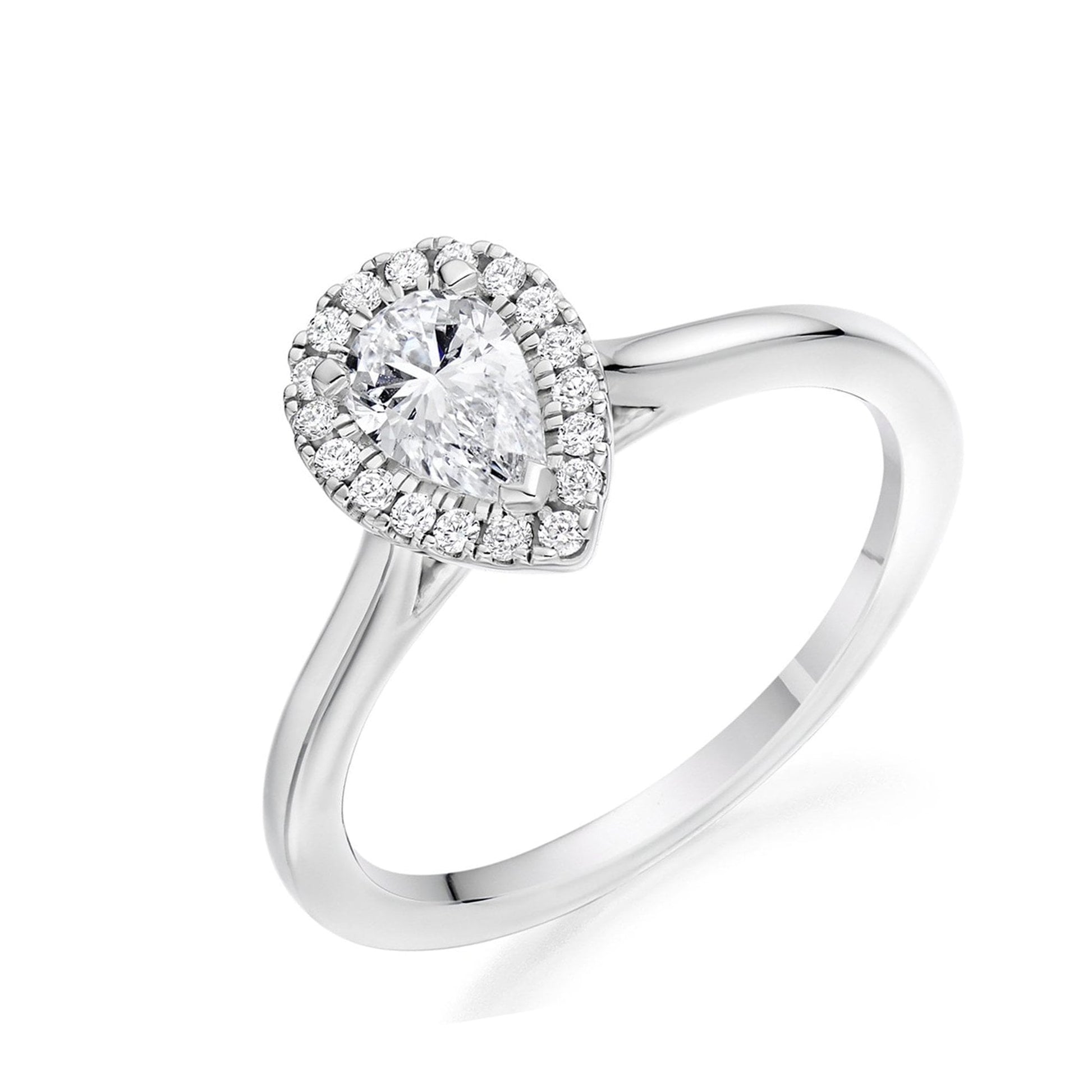 Platinum 0.50ct Pear Cut Diamond Halo Cluster Ring