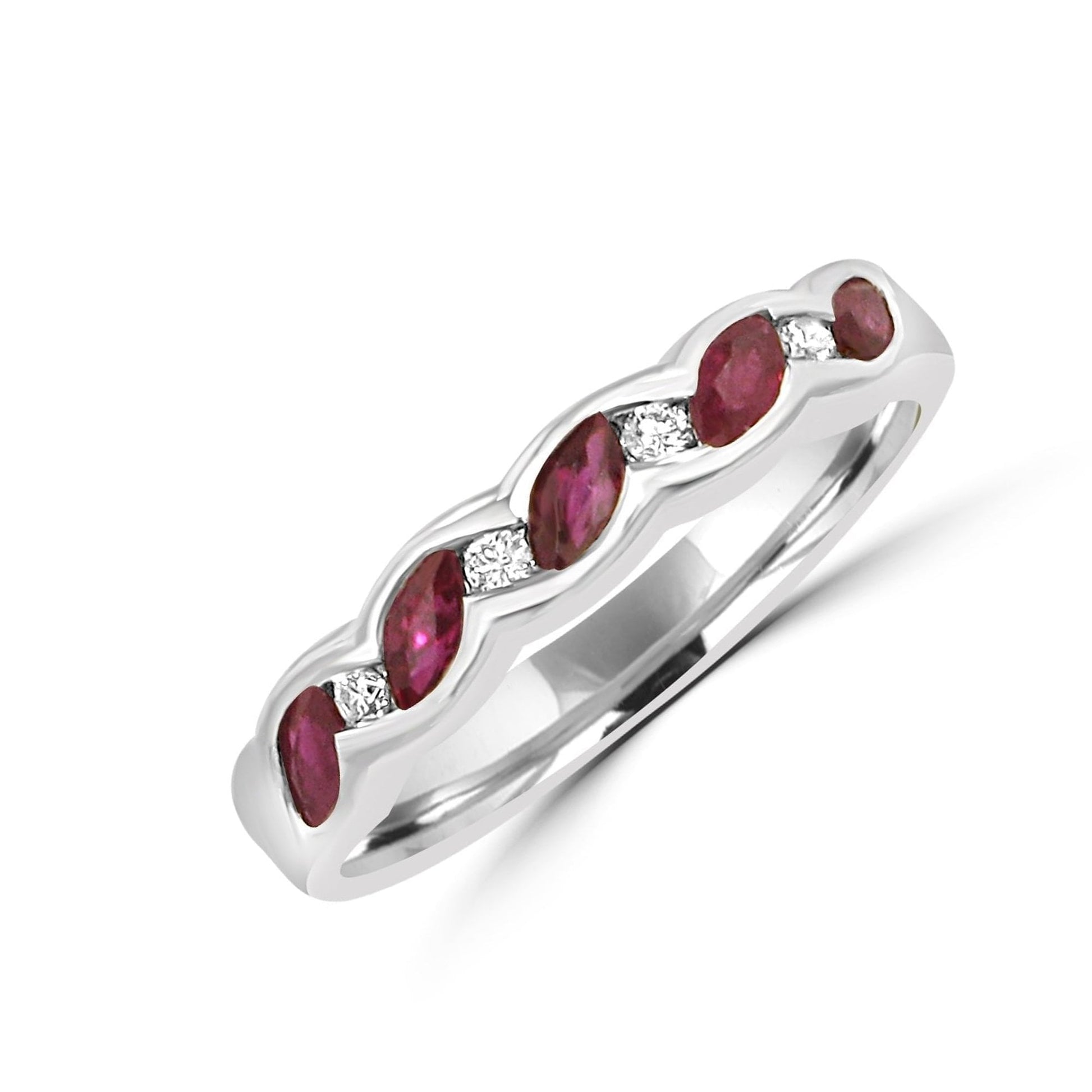 Platinum 0.35ct Marquise Ruby and 0.07ct Round Diamond Eternity Ring