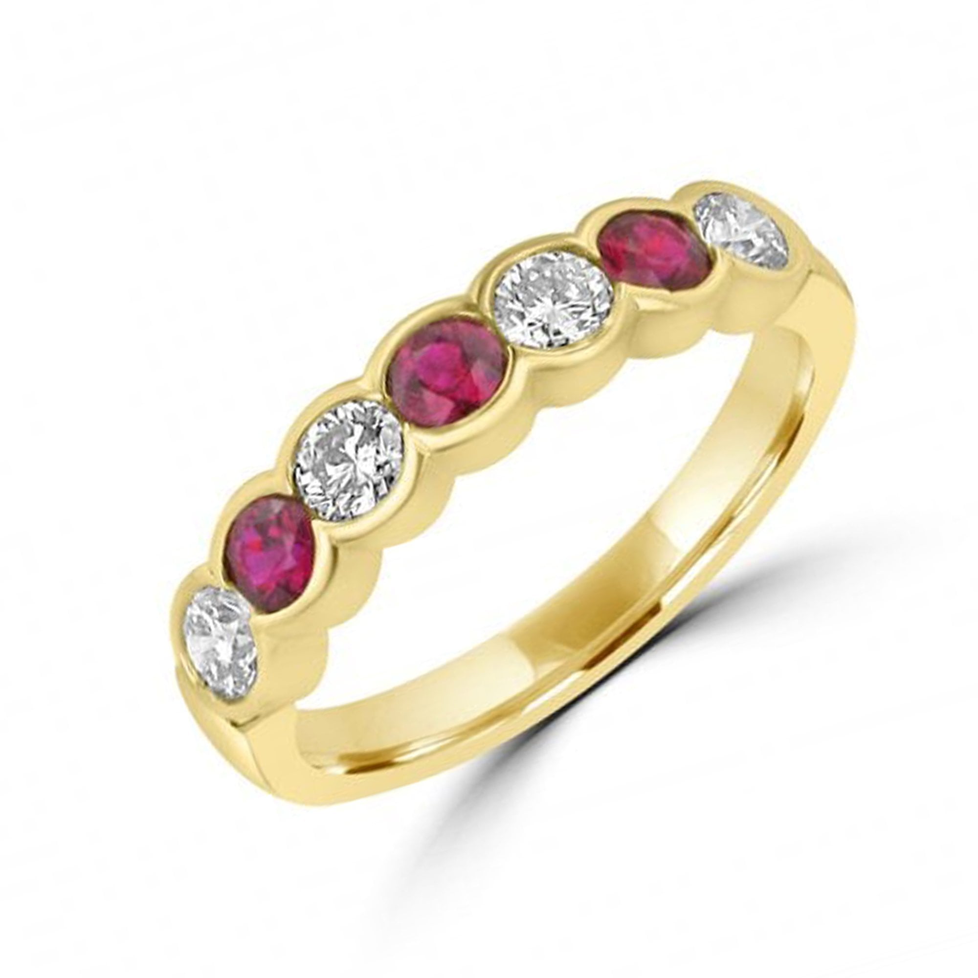 18ct Yellow Gold Round Ruby and Diamond Scalloped Edge Eternity Ring