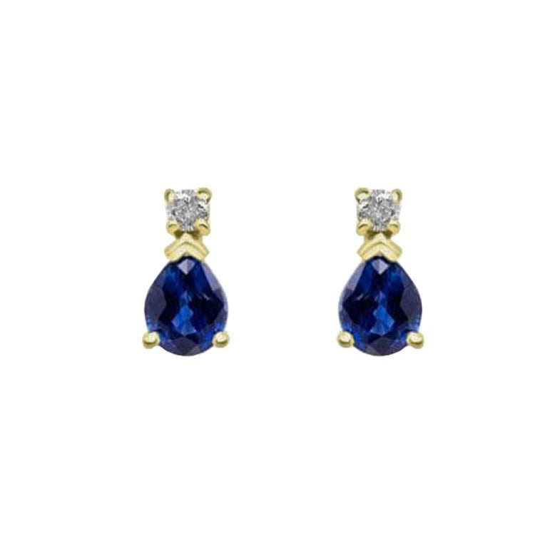 18ct Yellow Gold Pear Sapphire & Diamond Stud Earrings