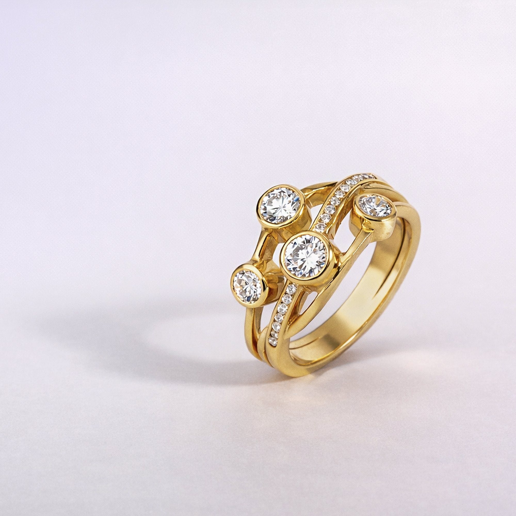 18ct Yellow Gold 0.71ct Round Diamond 'Cascata' Bubble Ring