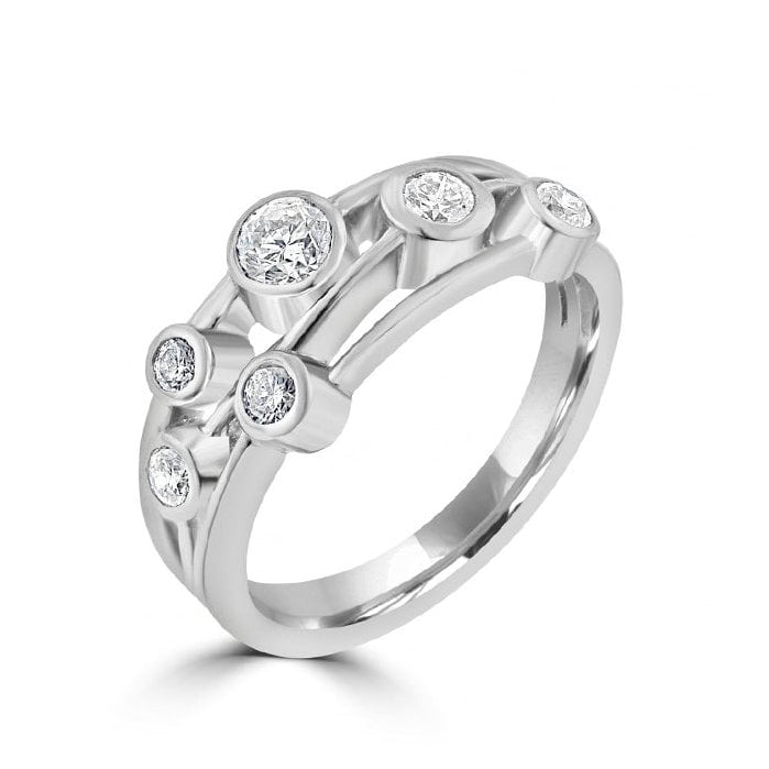 Platinum 0.58ct Round Diamond 'Cascata' Crossover Bubble Ring
