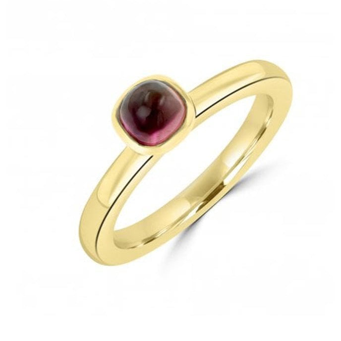 9ct Yellow Gold Stud Stacking Ring With Cushion Cabochon Pink Tourmaline