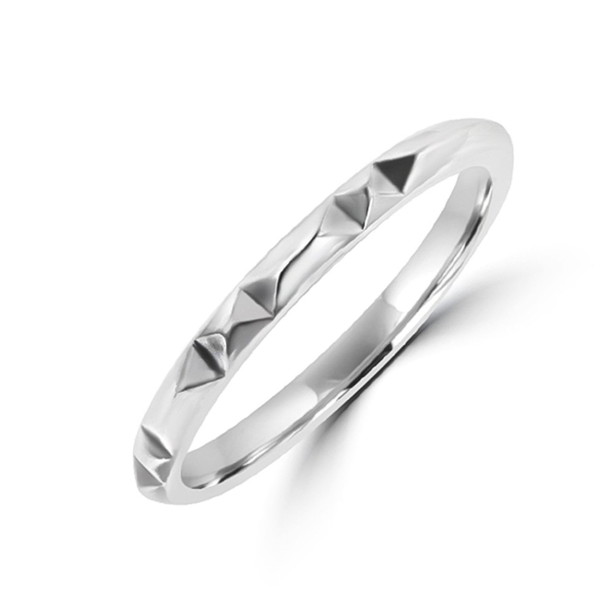 Sterling Silver Band Ring With Oxidised Rhombus Pattern