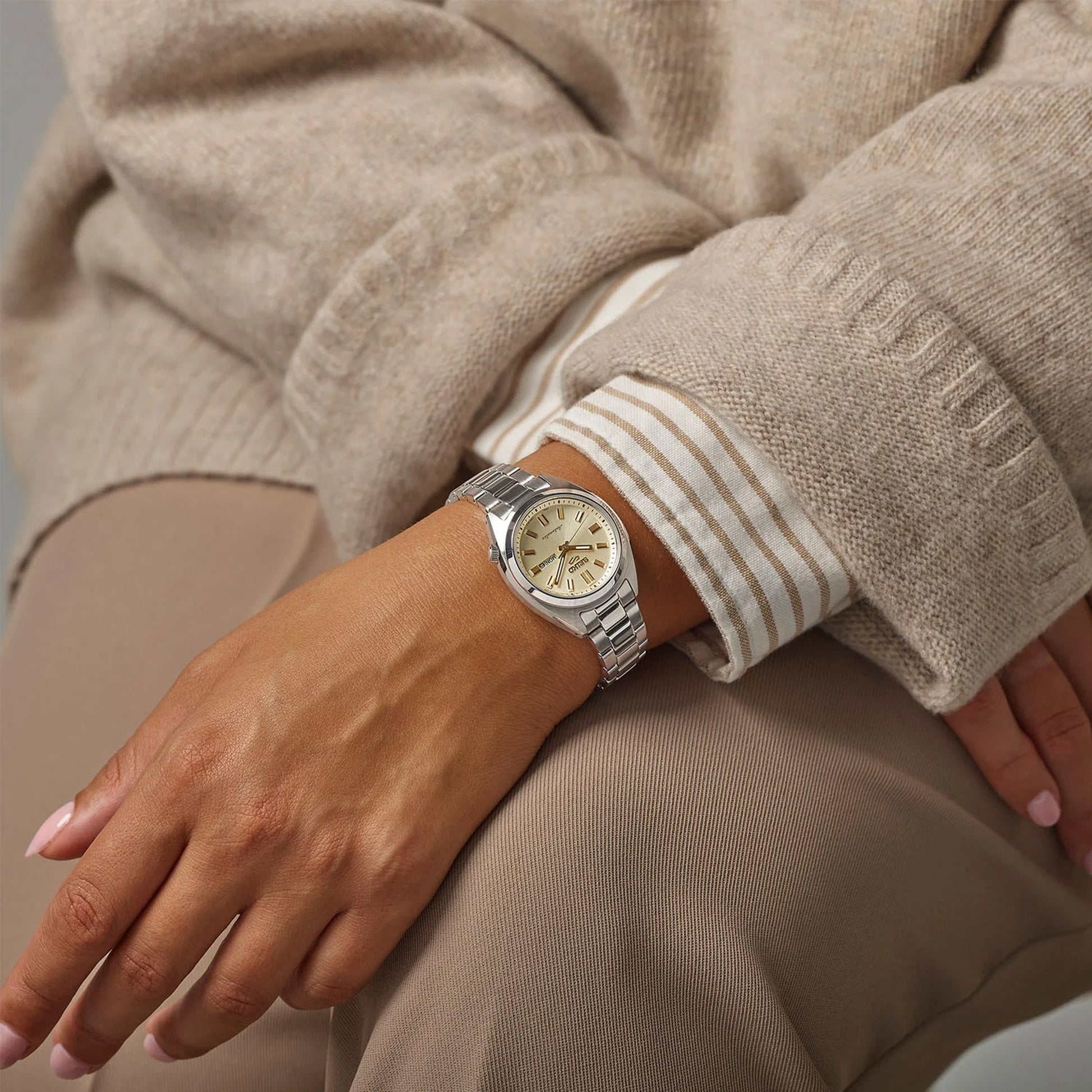 Seiko 5 Sports 'Herbitama' SNXS Automatic Women's Watch With Cream Dial