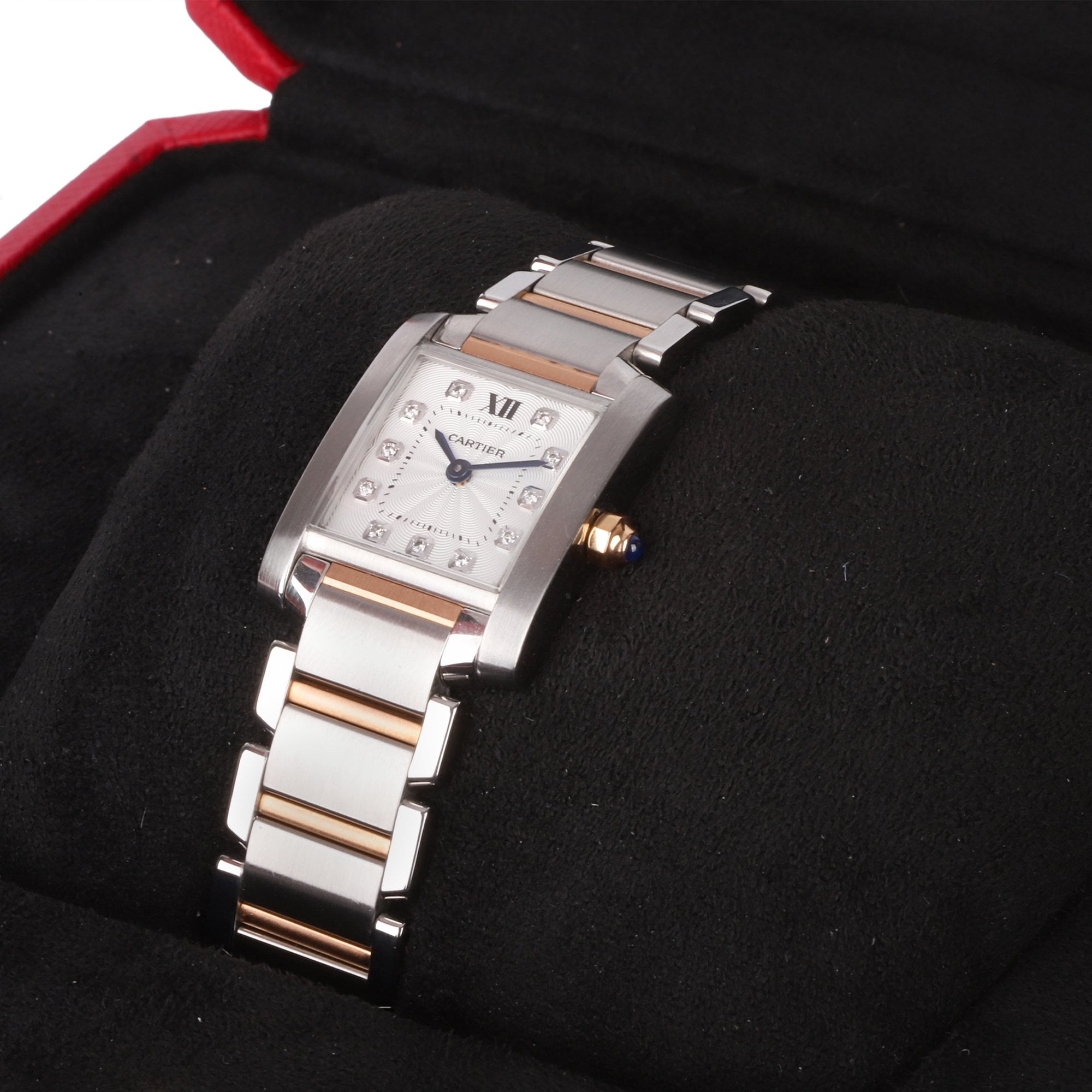 Cartier Tank Francaise Diamond Dot Dial Pre-owned Watch in 18ct Rose Gold and Steel
