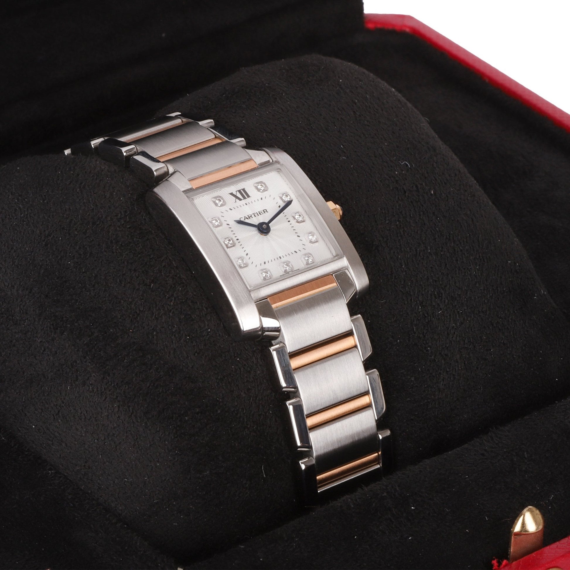 Cartier Tank Francaise Diamond Dot Dial Pre-owned Watch in 18ct Rose Gold and Steel