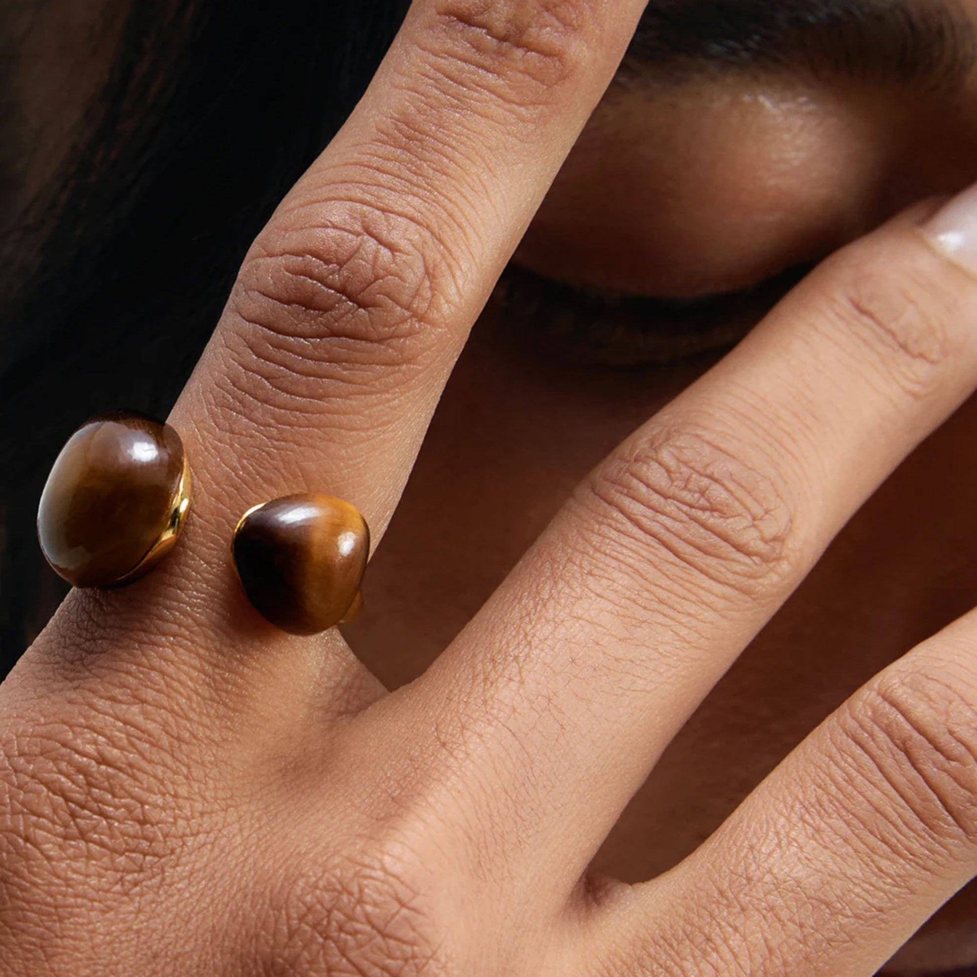 PDPAOLA 18ct Gold Plate on sterling Silver Tiger's Eye 'Gravity' Ring