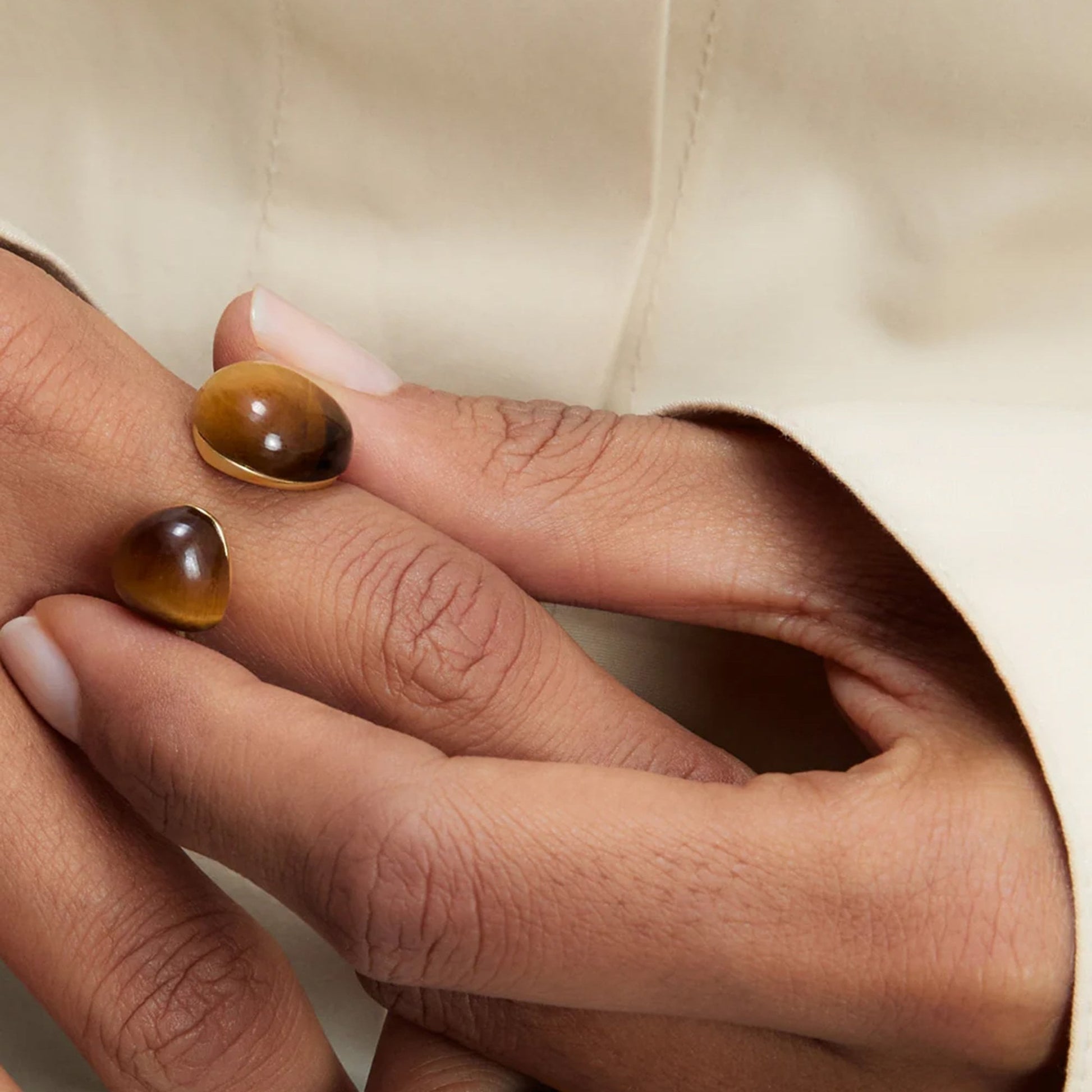 PDPAOLA 18ct Gold Plate on sterling Silver Tiger's Eye 'Gravity' Ring